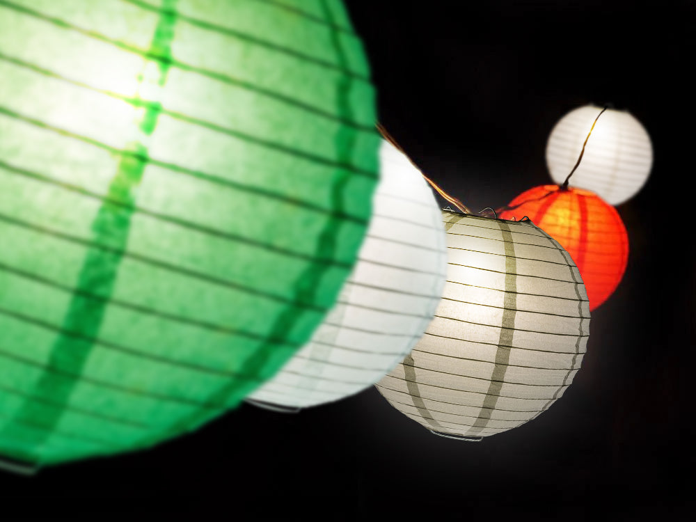 14 Christmas Holiday Combo Paper Lantern LED String Lights - 21 FT Expandable Fairy Lights with White Cord - Perfect for Indoor/Outdoor Holiday Decorations, Parties, Weddings and Home Lighting
