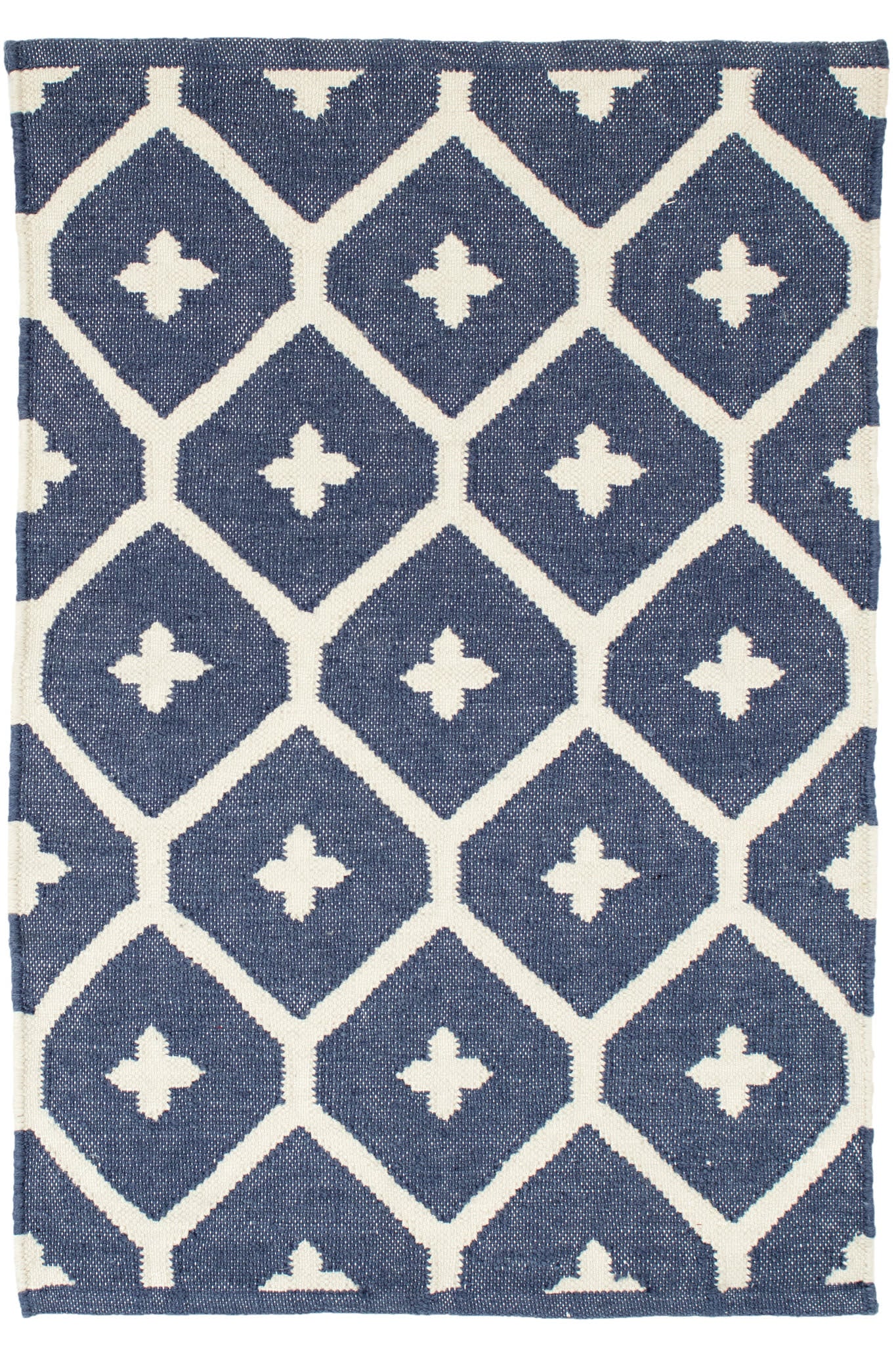 Elizabeth Handwoven Indoor/Outdoor Area Rug - Navy Blue Bohemian Style Woven Cotton Rug for Living Room, Bedroom, Patio & Deck Decor