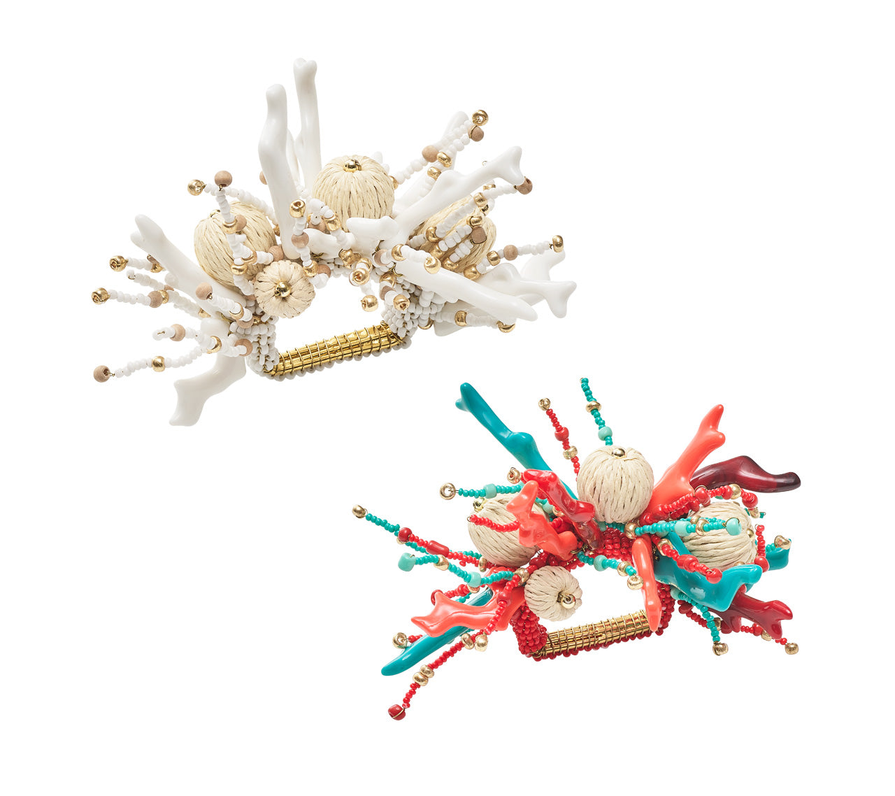 Elegant Coral Spray Napkin Rings Set of 4 - Perfect for Wedding, Dinner Party & Holiday Table Decor