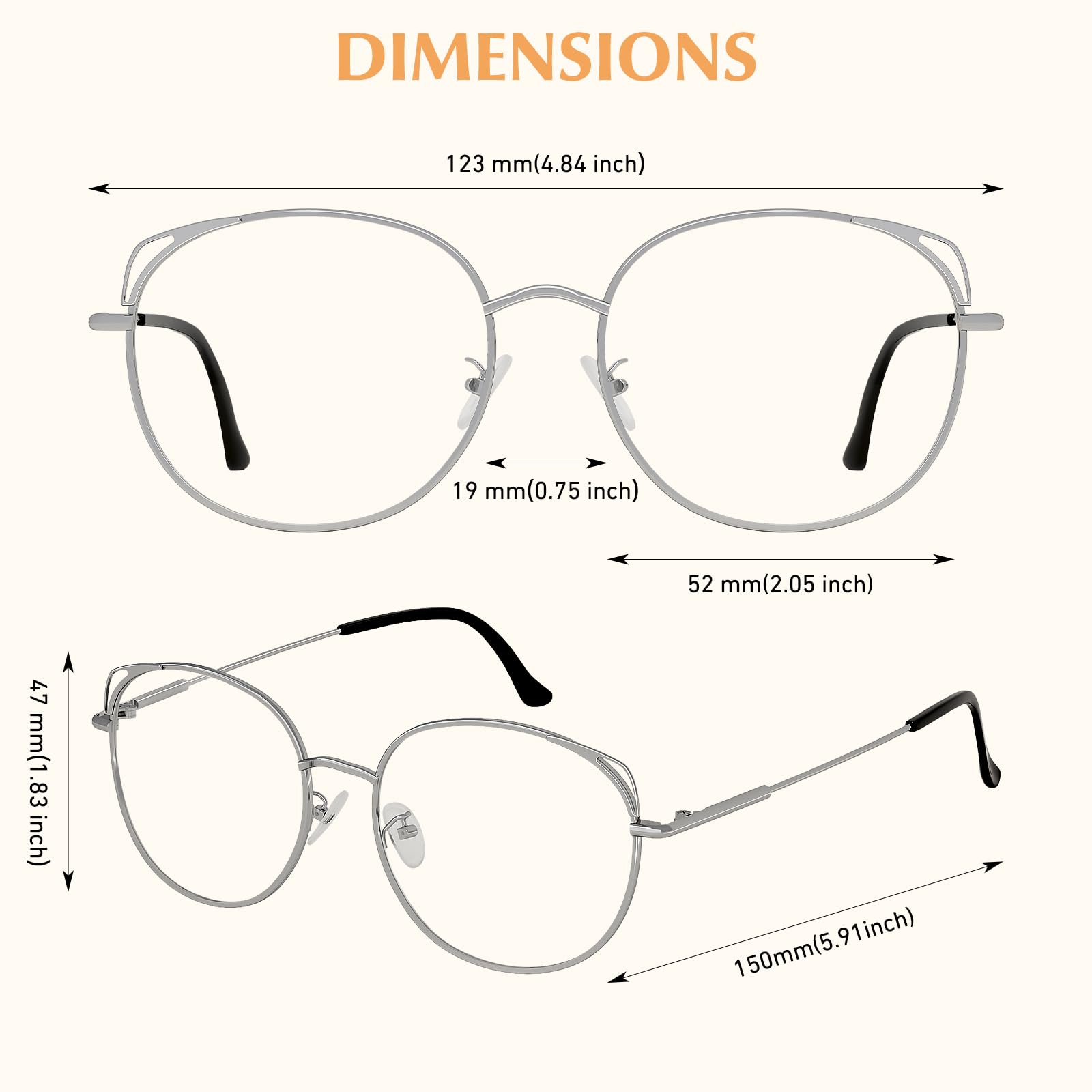 LINVO Fashion Women's Metal Cat Eye Fake Glasses with Clear Lens & UV400 Protection - Stylish Accessory for Costume Parties, Cosplay & Everyday Fashion