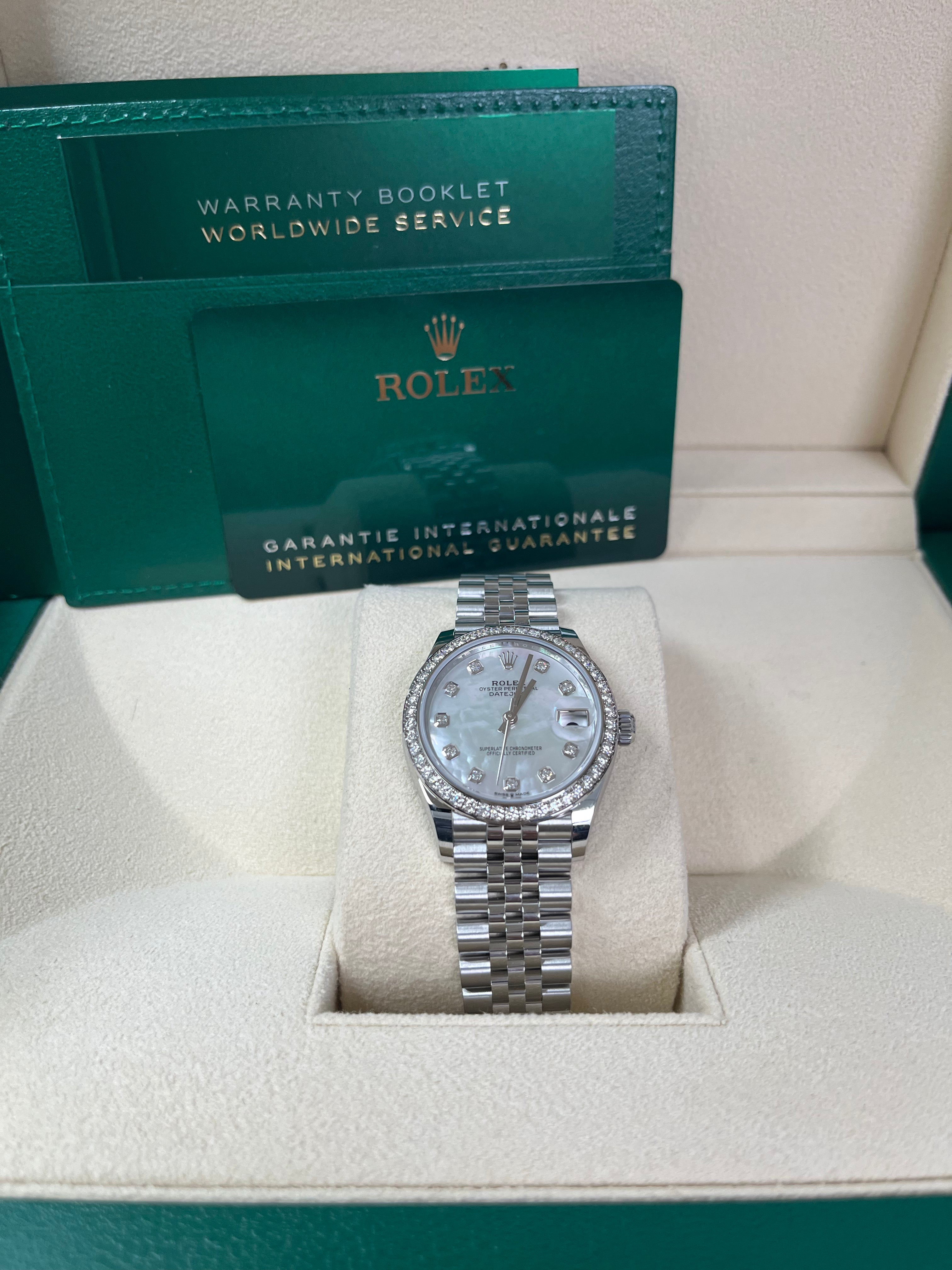 Rolex Datejust 31 Watch - Diamond Bezel & White Mother of Pearl Diamond Dial - Jubilee Bracelet 278384RBR - Luxury Gift for Women, Anniversary & Special Occasions