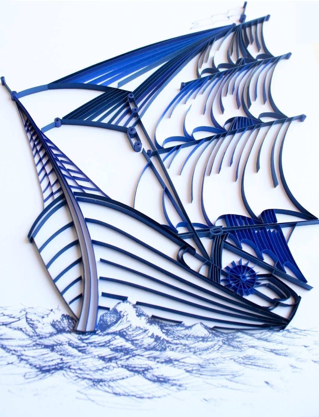 Unique Handmade Paper Quilled Sailing Ship Wall Art - California Artist Crafted Home Decor | Perfect for Living Room, Bedroom & Office Wall Decoration