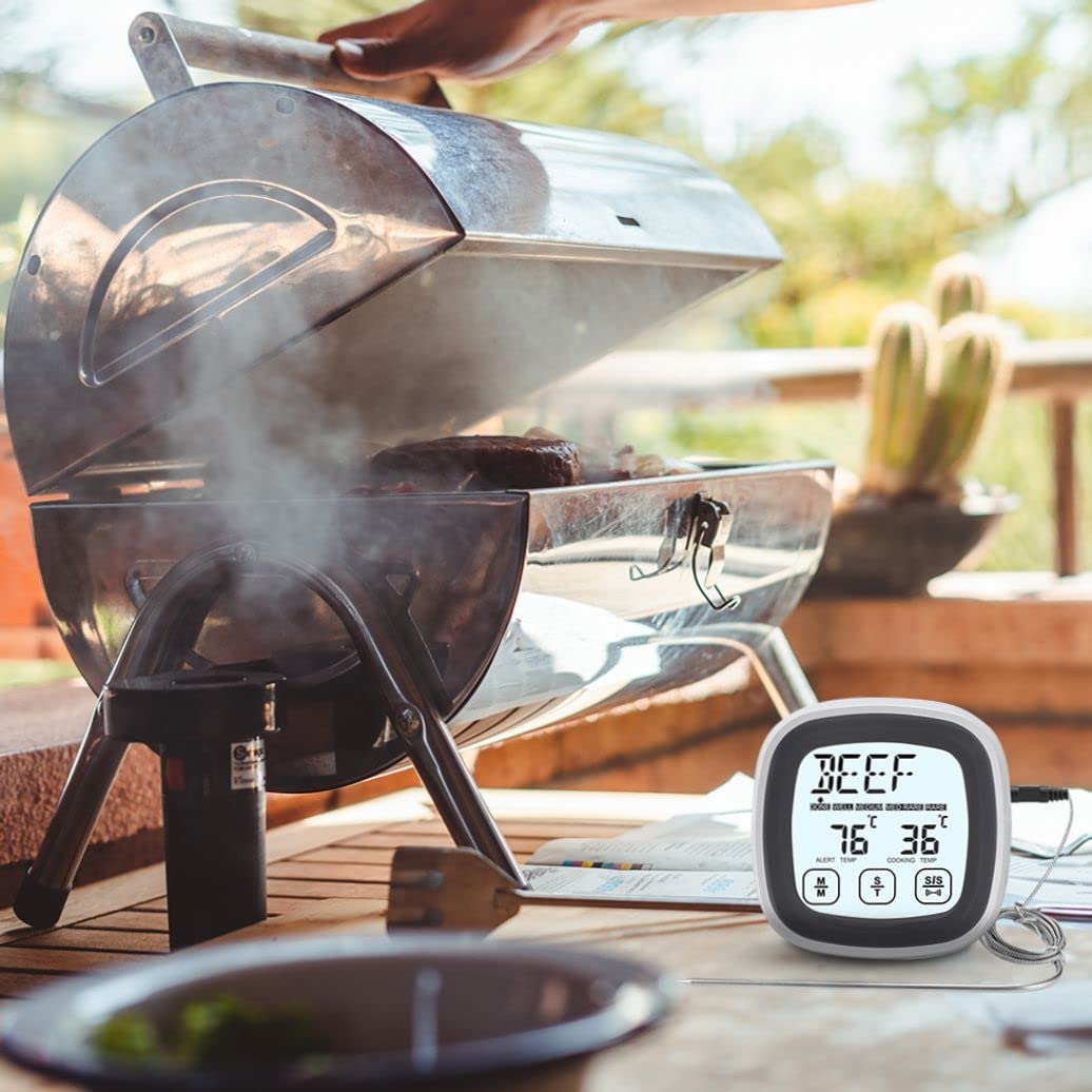 Digital Food Thermometer with Large LCD Display - Countdown Alarm & Dual Mode for Cooking, Meat, BBQ - Stainless Steel Probe for Oven, Kitchen, Grilling - Perfect for Roasts, Baking, and Outdoor Grilling