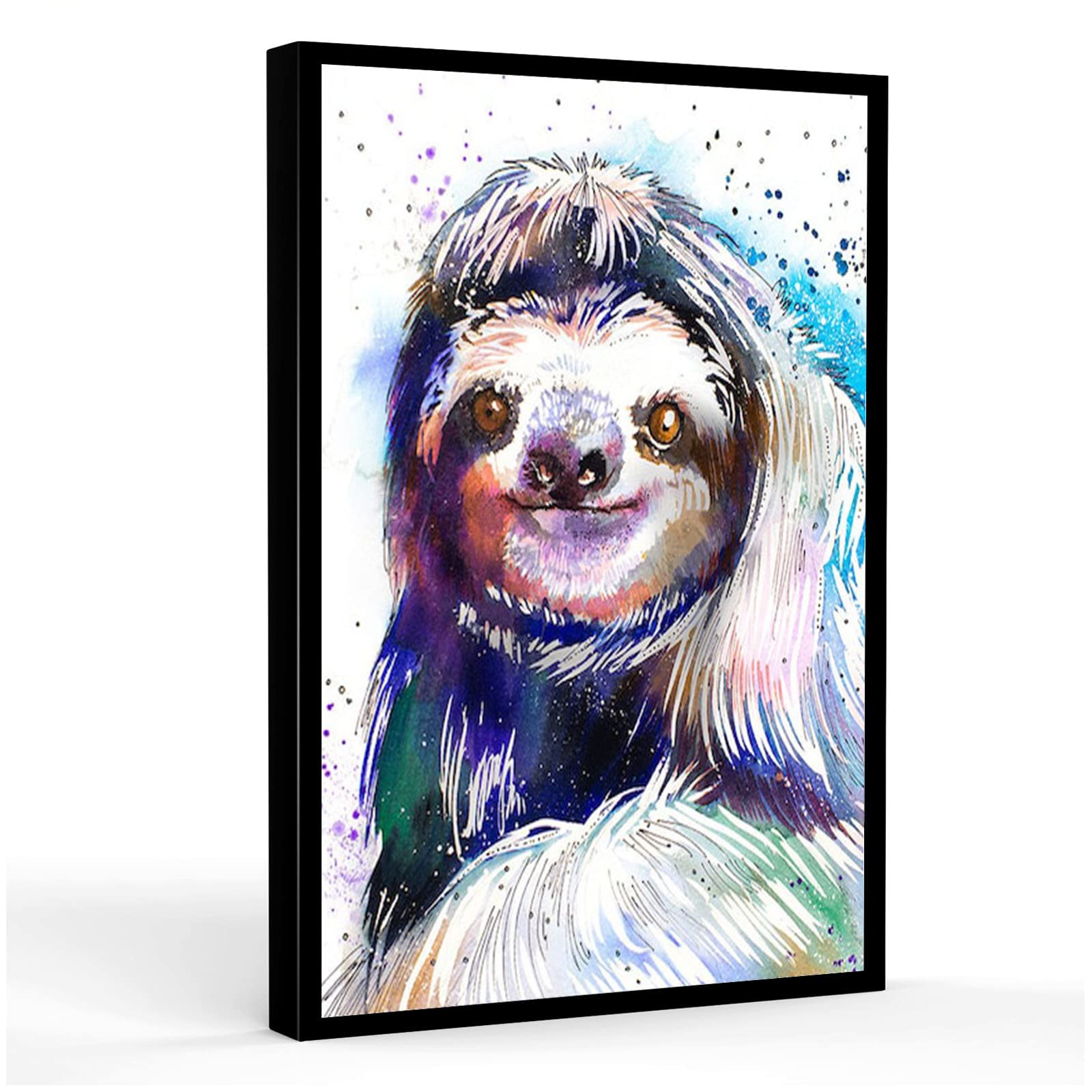Three-Toed Sloth Watercolor Prints - 8x12 Inch Framed Modern Canvas Wall Art for Home, Kitchen, Office & Bedroom Decor | Unique Wildlife Animal Gift for Nature Lovers | Perfect for Jungle-Themed Rooms, Zoologist Offices & Animal Nursery Decor
