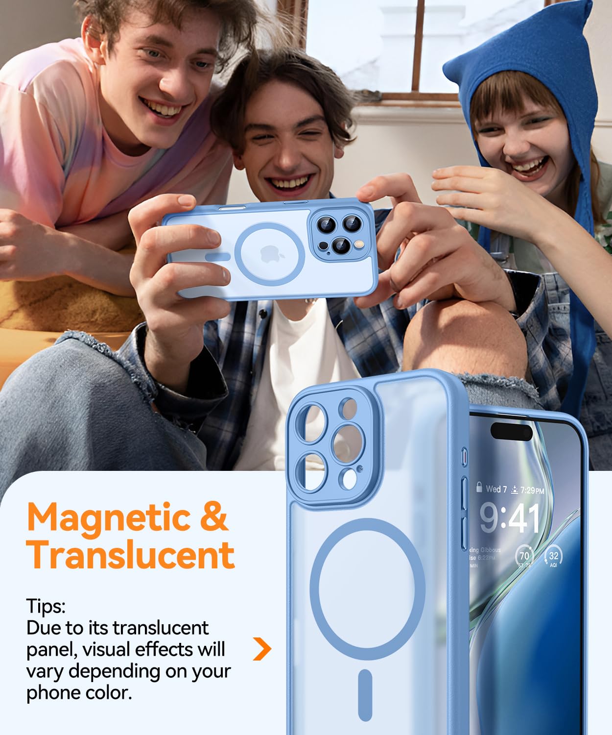 **CANSHN Magnetic iPhone 16 Pro Max Case – Upgraded Full Camera Protection, Magsafe Compatible, Translucent Matte Shockproof Cover (Light Blue) – Perfect for Daily Use, Travel & Outdoor Activities**