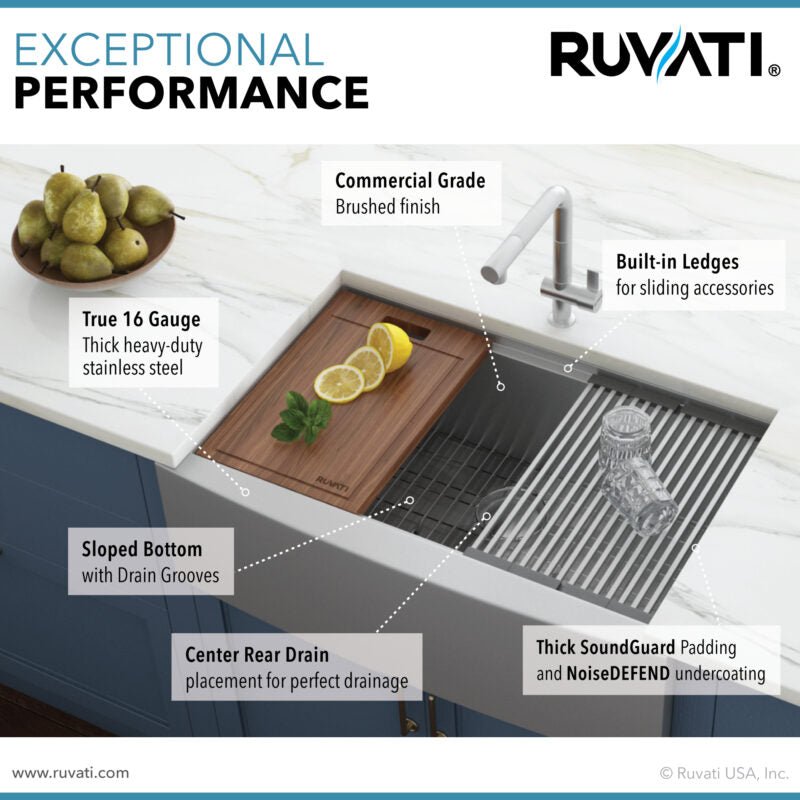 36 Inch Apron Front Farmhouse Kitchen Sink - 16 Gauge Stainless Steel Single Bowl Workstation - Perfect for Modern Farmhouse, Rustic & Country Style Kitchens