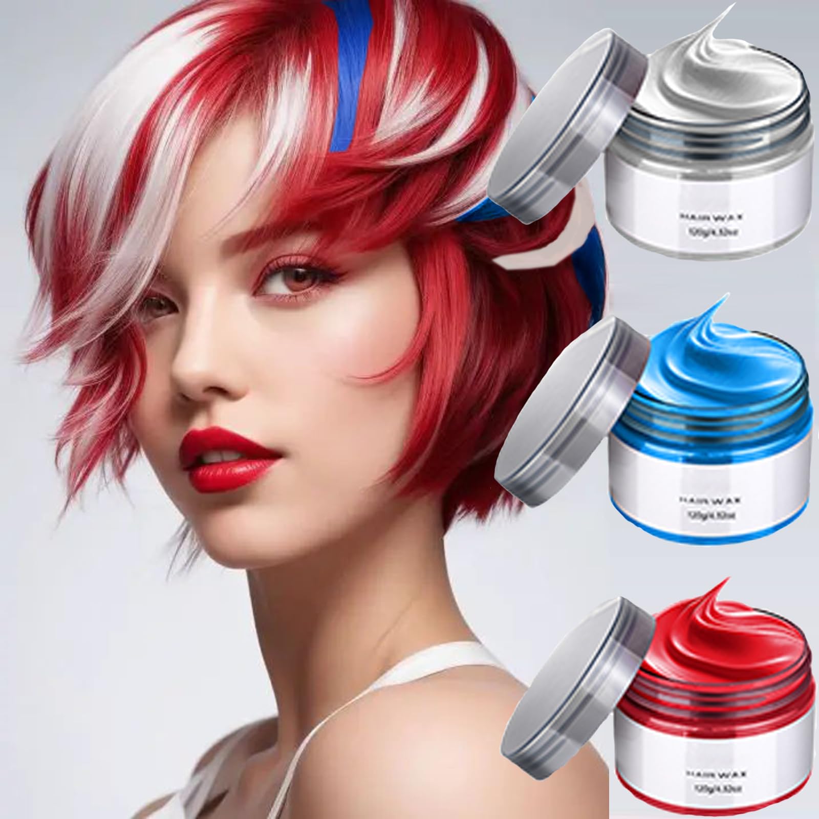 4th of July Hair Color Wax - Patriotic Red White Blue Temporary Hair Dye for Independence Day, Memorial Day & Veterans Day - Washable Hair Styling Wax for Parties, Parades & Festive Celebrations