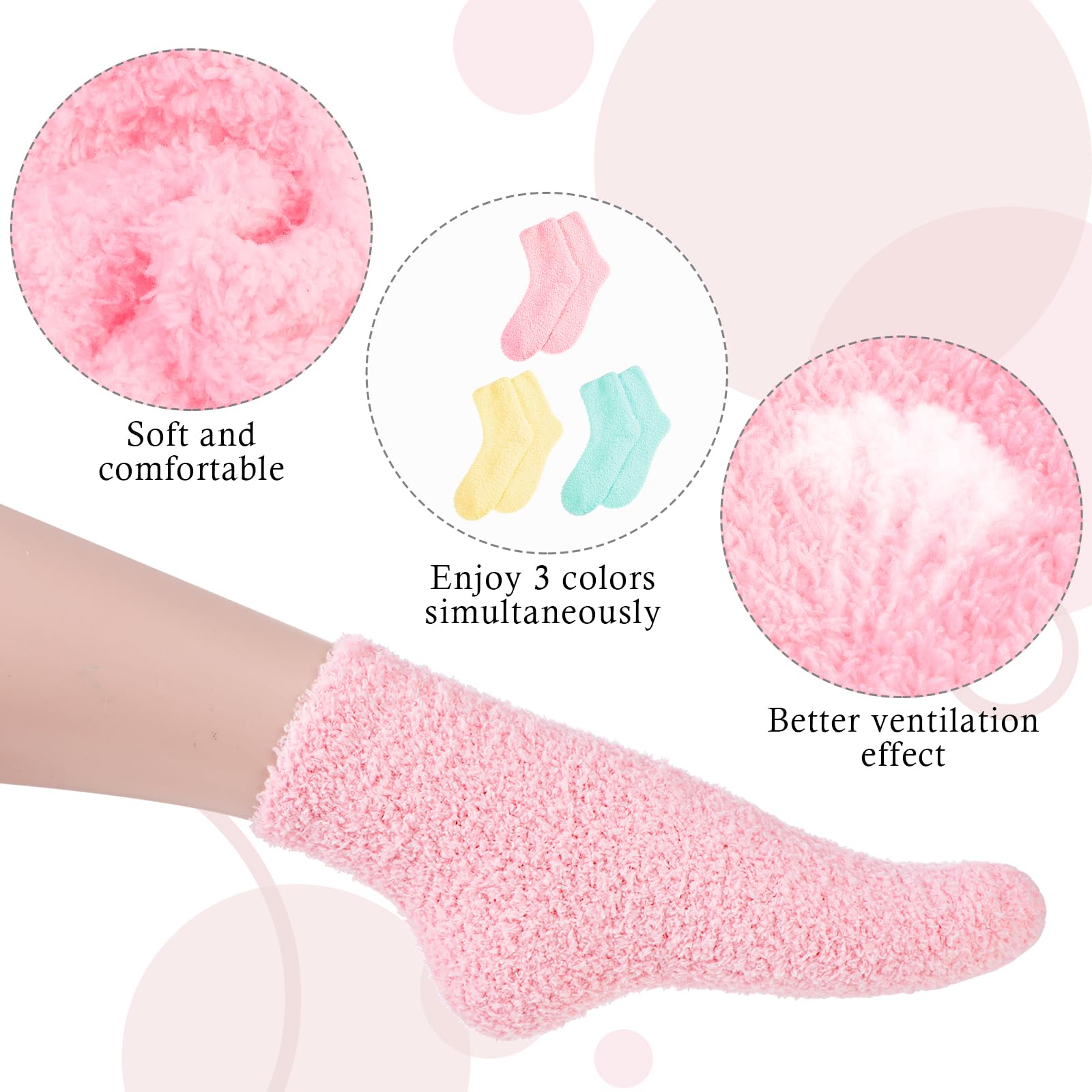 3 Pairs Aloe Vera Moisturizing Spa Socks for Women - Soft Fuzzy Sleeping Socks with Non-Slip Coral Fleece for Dry Feet & Cracked Heels Repair | Overnight Foot Care, Pedicure Treatment & Relaxing At-Home Spa