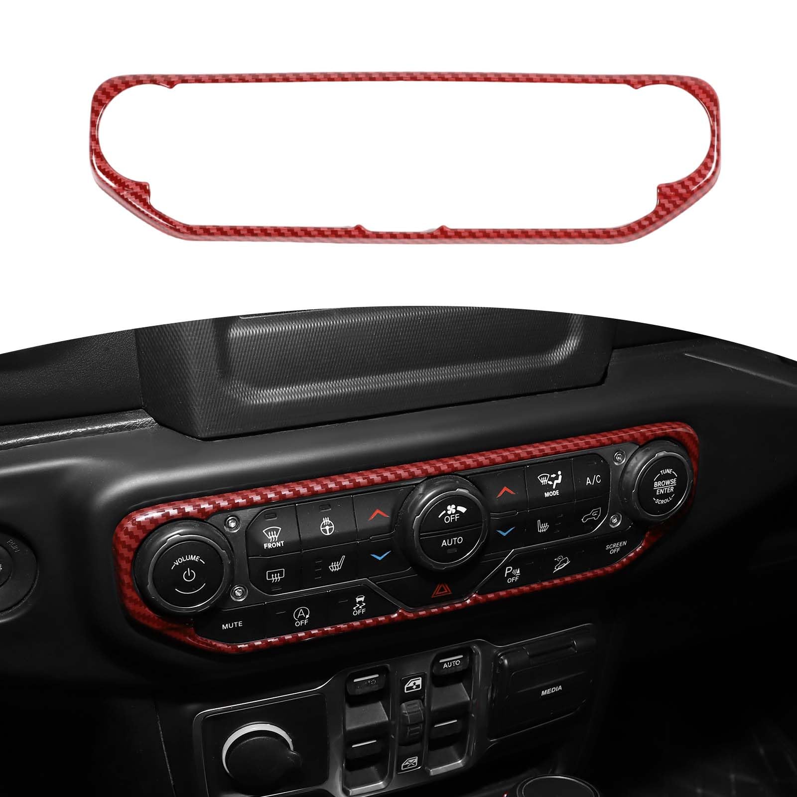 RT-TCZ Red Carbon Fiber AC Switch Cover Trim Frame for Jeep Wrangler JL/JLU/Gladiator JT (2018-2023) - Durable Interior Upgrade for Dash & Climate Control - Perfect for Off-Road & Daily Driving