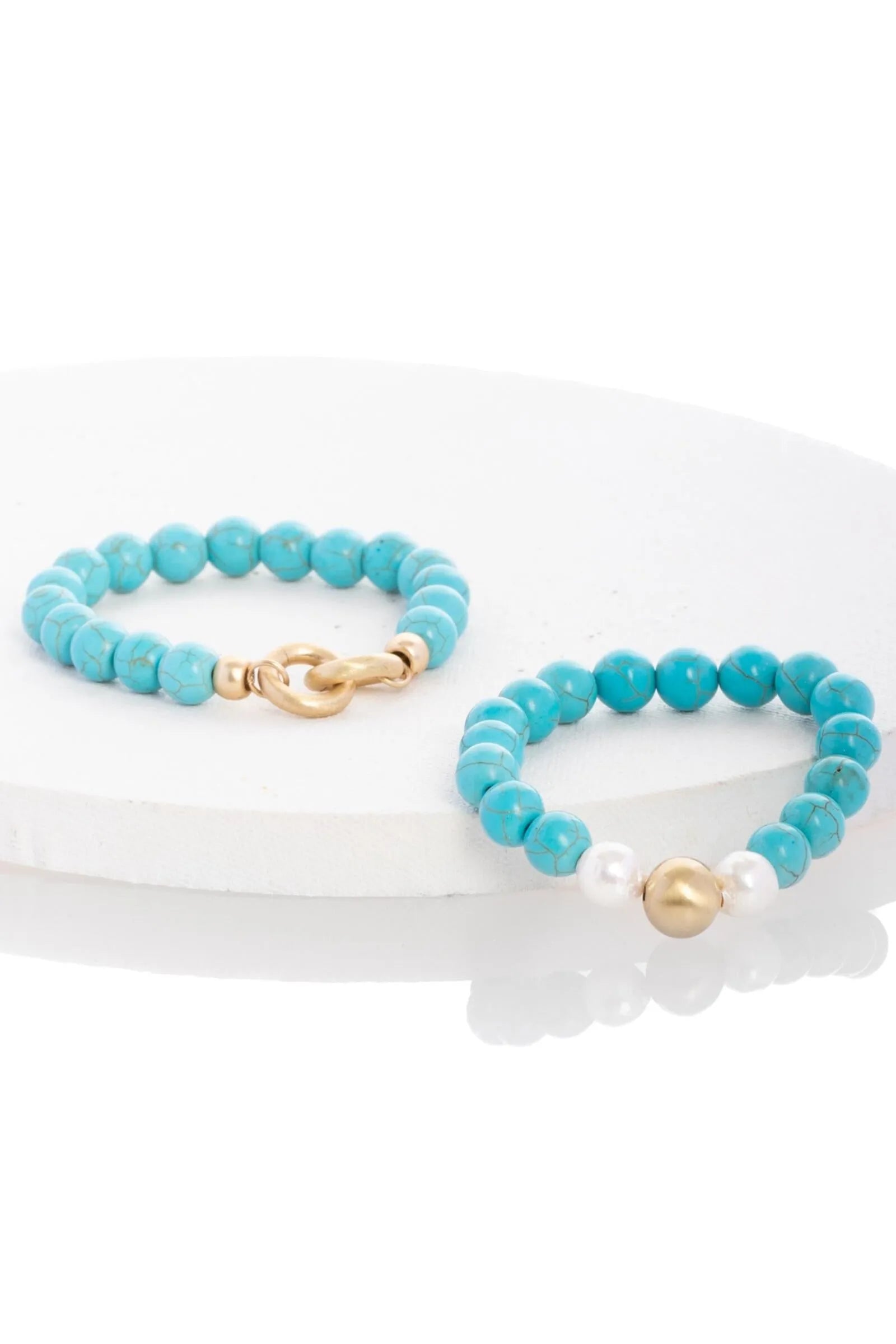 Pearl Stone Stretch Bracelet Set for Women - Natural Gemstone Beaded Elastic Bracelets - Boho Chic Jewelry for Everyday Wear, Yoga & Meditation