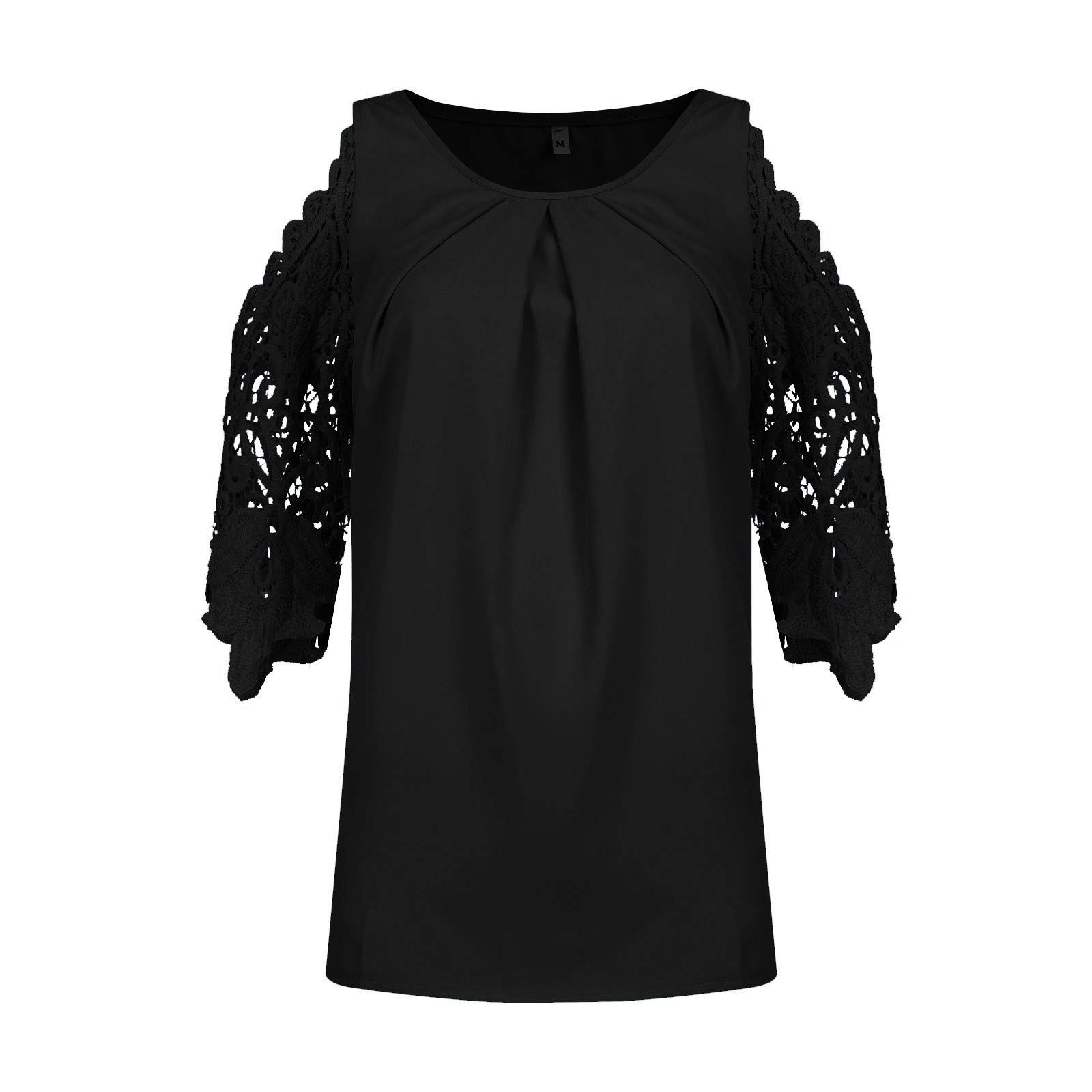 ZEFOTIM Women's Summer Halter Tops - Fashion Solid Color Loose Lace Hollow Sleeve Tunic Blouse Tee (3/4 Sleeve) - Perfect for Beach, Vacation, and Casual Outings