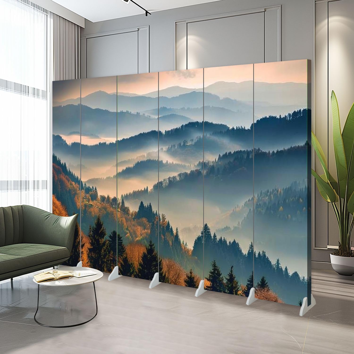 6-Panel Folding Room Divider - Scenic Mountain Landscape Black Forest Canvas Privacy Screen | Freestanding Indoor Partition for Living Room, Bedroom & Office | Home Decor & Space Separator