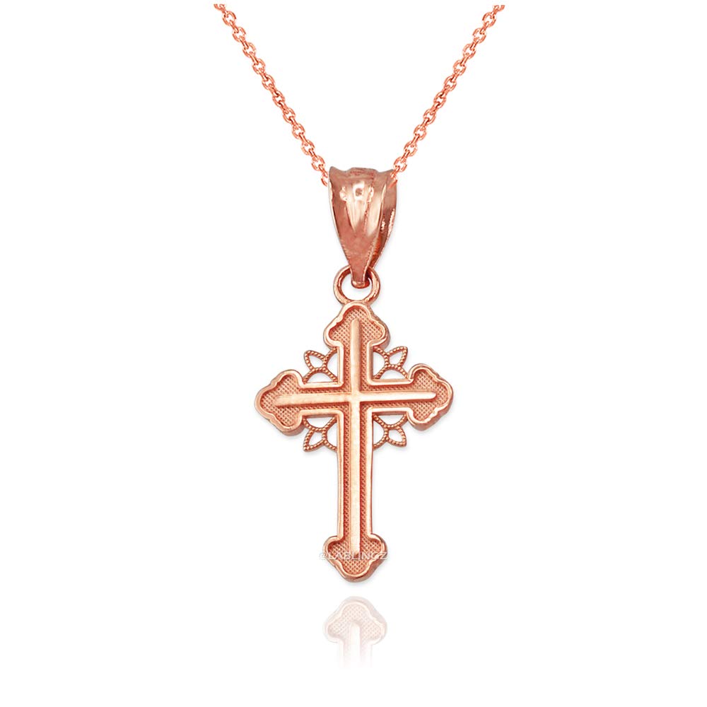 14K Rose Gold Filigree Cross Charm Necklace for Women - Elegant Religious Jewelry Gift for Baptism, Confirmation & Everyday Wear