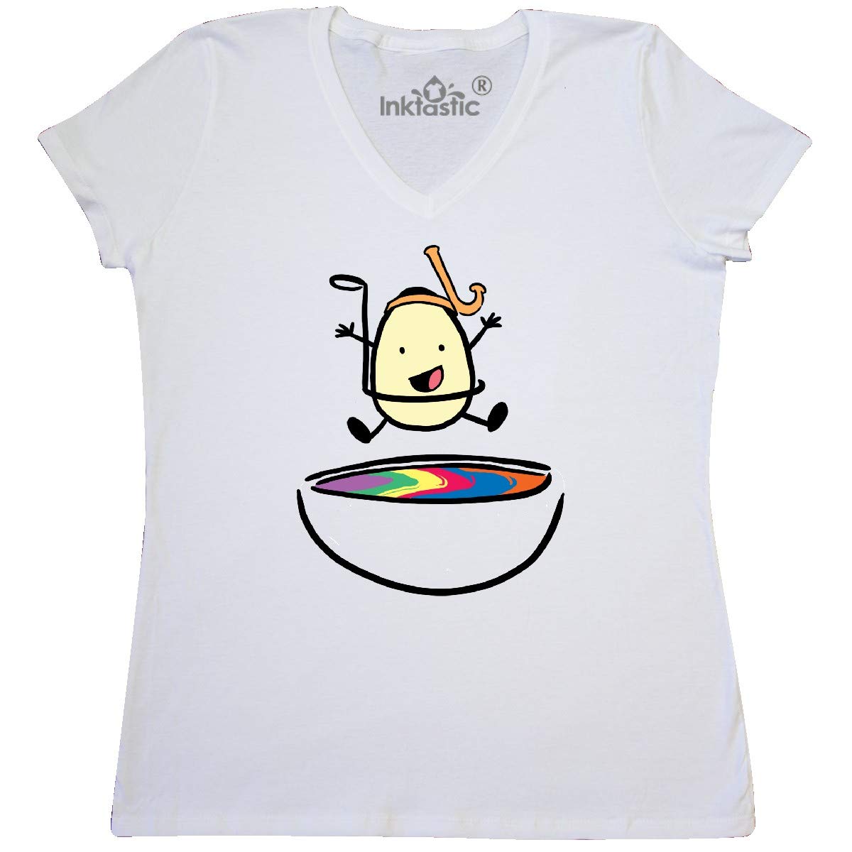 Inktastic Easter Egg Jumping Into The Dye with Snorkel Women's V-Neck T-Shirt - Funny Easter Graphic Tee for Women, Cute Holiday Party Outfit, Spring Casual Wear