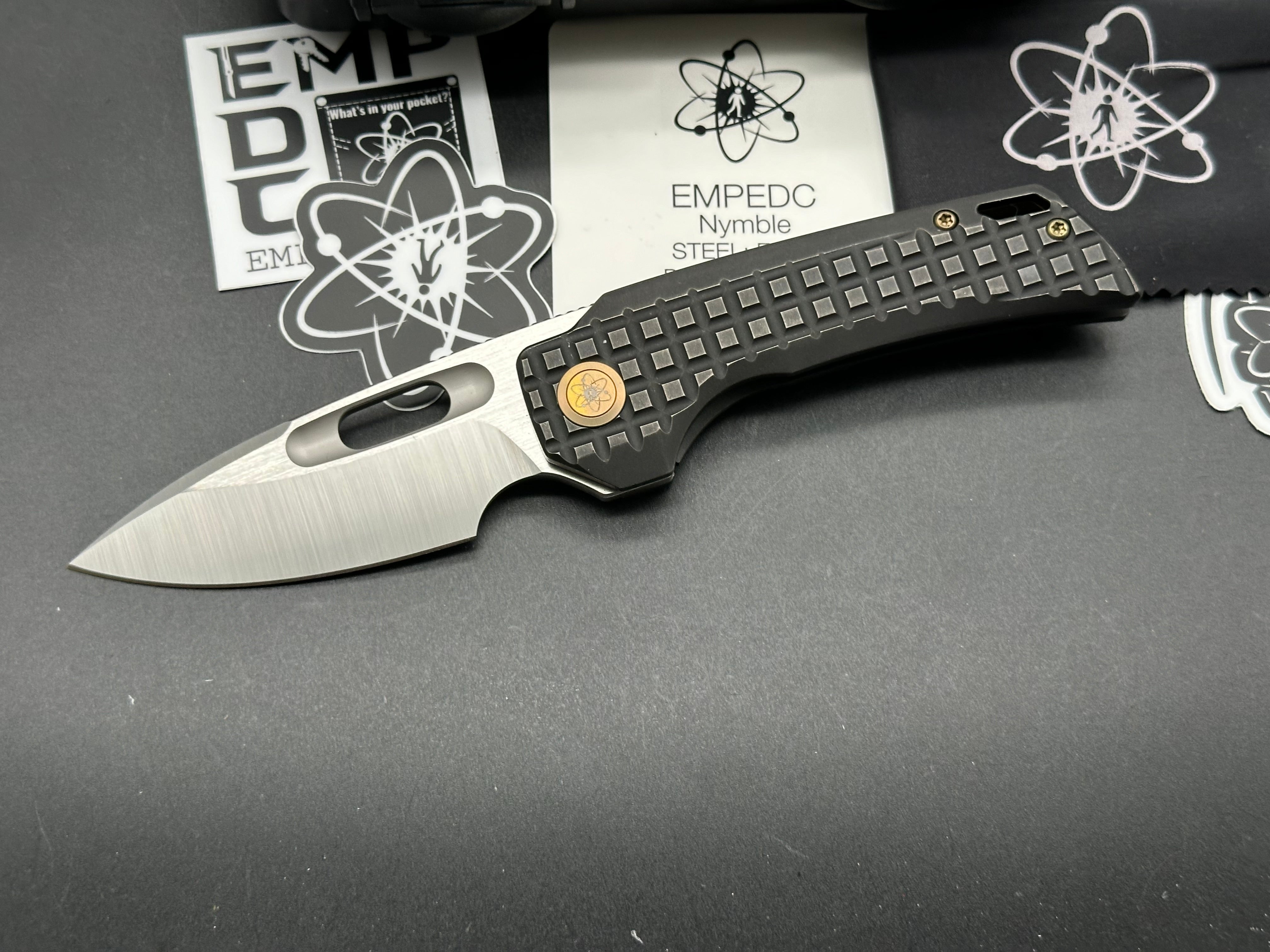EMP EDC Nymble Folding Knife - Elmax Satin Blade with Blackwash Titanium Frag Handle - Tactical Pocket Knife for Outdoor, Camping & Everyday Carry (EDC)