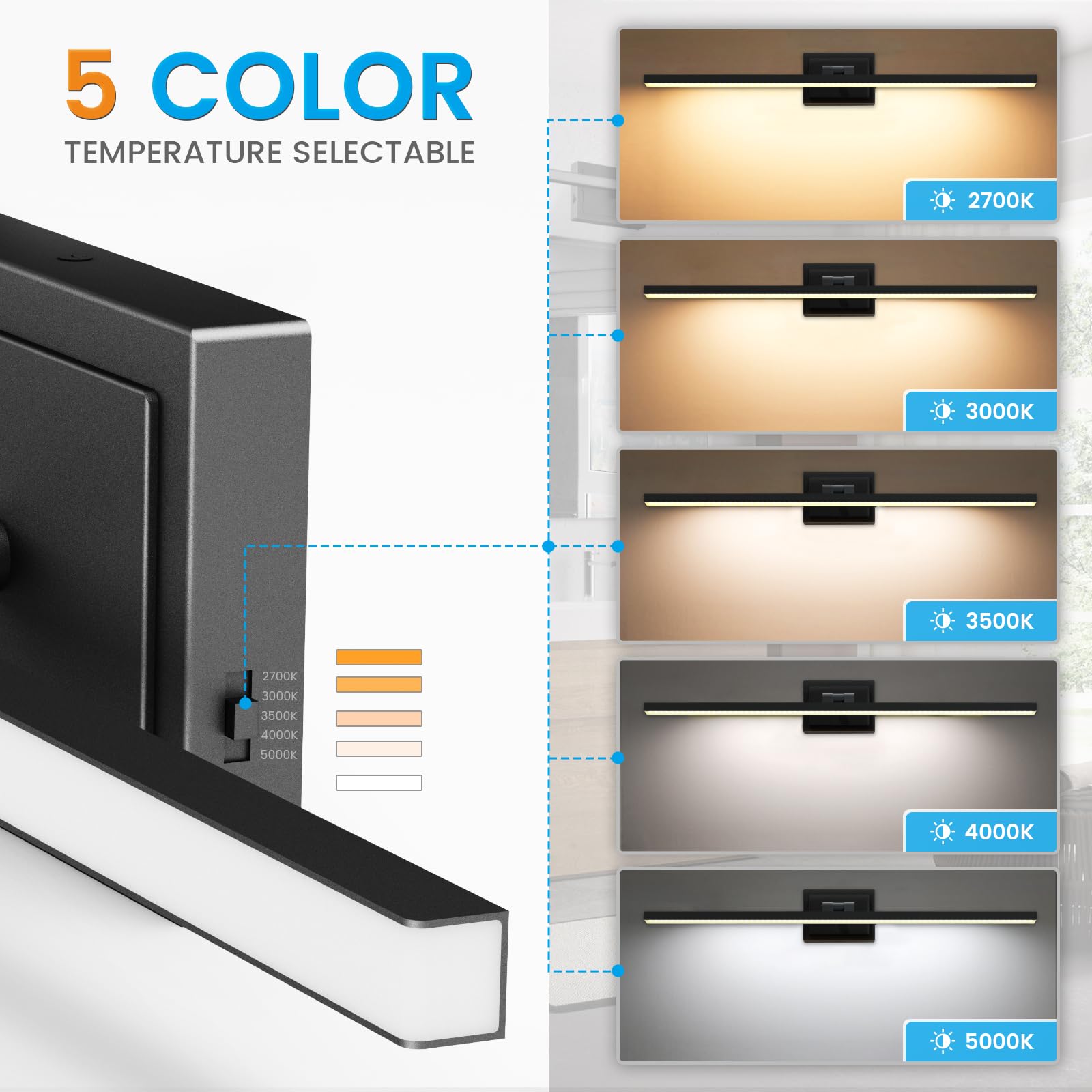 VOLISUN 31.5 Inch Modern LED Bathroom Vanity Light - 18W Dimmable Rotatable Fixture with 5 Color Temperatures, Black Bar Mirror Light for Bathroom Cabinets (ETL Certified) - Perfect for Modern Bathrooms, Spa-Like Retreats & Vanity Makeup Areas