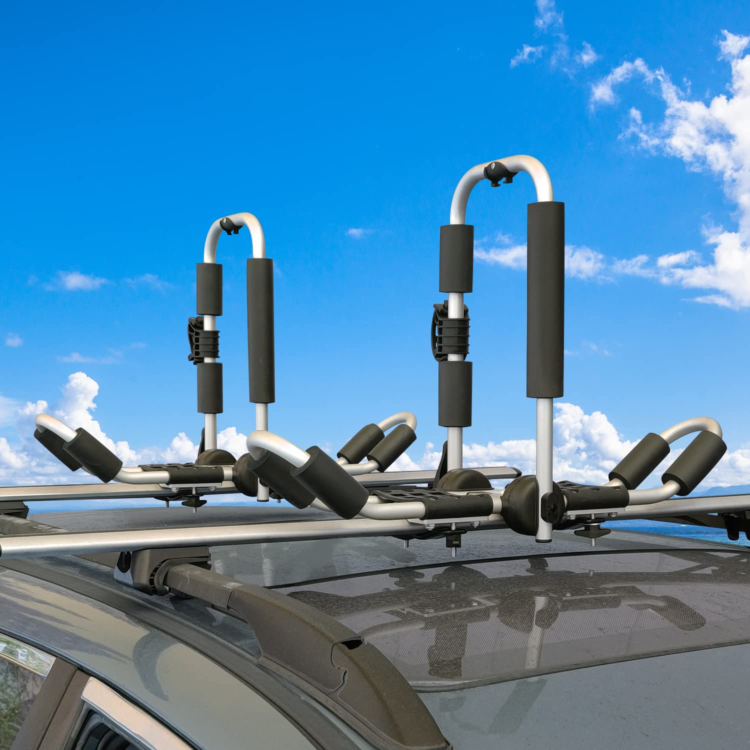J-Style 4-in-1 Universal Roof Rack Carrier for Kayak, Canoe, Surfboard & Ski Board - Heavy Duty SUV & Car Cargo Rack | Perfect for Outdoor Adventures, Camping & Water Sports
