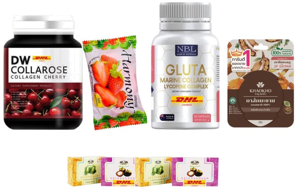 Premium DW Collarose Collagen Tripeptide Cherry Supplement - Anti-Aging Glutathione Marine Collagen from Australia (Halal Certified) - Fast DHL Express Shipping by Thaigiftshop - Free Tomato Facial Mask Included - Perfect for Skin Rejuvenation & Daily Beauty Routine