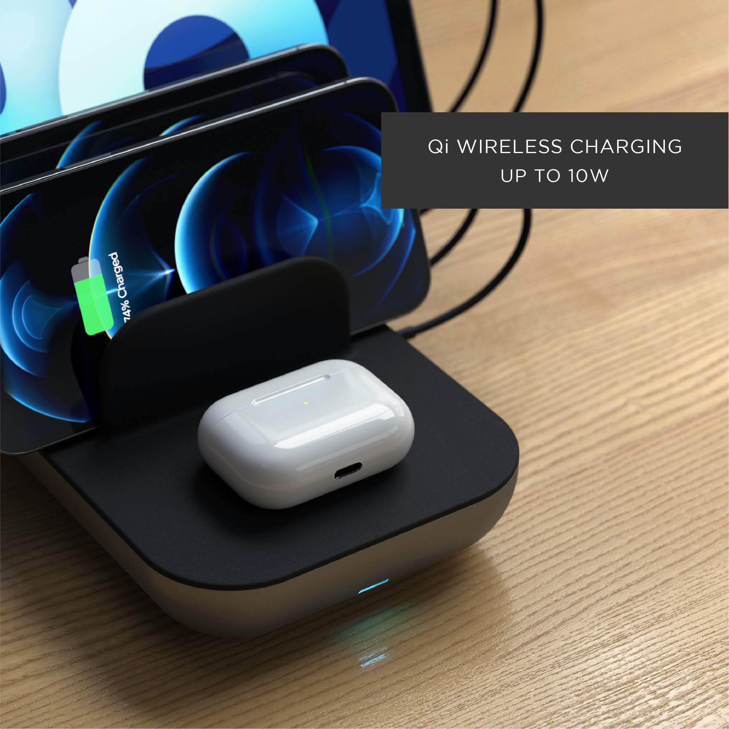 Satechi 5-in-1 Multi Device Charging Station with Fast Wireless Charging Pad - Compatible with iPad Pro/Air/Mini, iPhone 16/15/14/13/12/11, AirPods 3rd Gen & More - Perfect for Home Office, Nightstand & Travel Organization