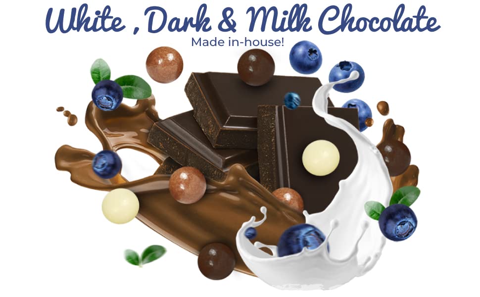 Premium Gourmet Chocolate Covered Blueberries Mix - Dark, Milk & White Chocolate - 3 LBS Bulk Size in Reusable Jar | Kosher Dairy Certified, Made in USA | Perfect for Gift Baskets, Party Favors & Healthy Snacking