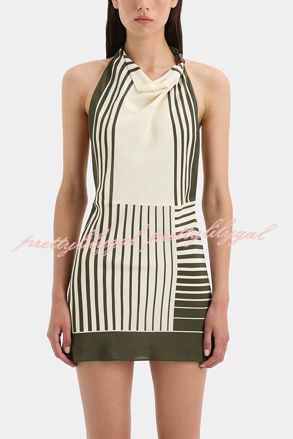 Stylish Striped Beads Cowl Neck Backless Tie-Up Mini Dress for Summer Events | Perfect for Beach Parties, Date Nights & Vacation Outfits