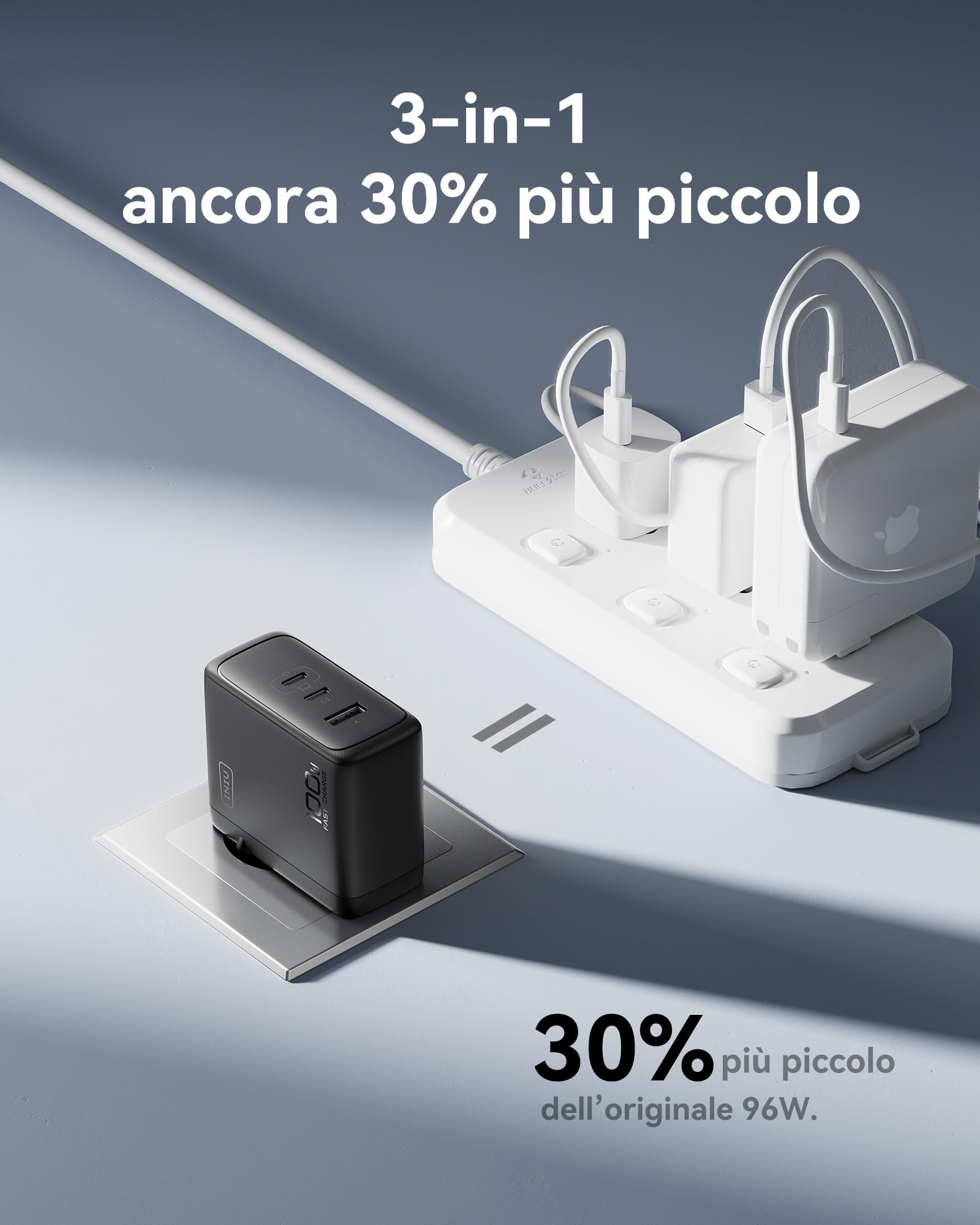 INIU 100W USB C GaN III Fast Charger, 3-Port Compact USB Car Charger with 100W Cable - Compatible with MacBook iPad Pro/Air, iPhone 16/15/14 Pro Max, Samsung S24 Ultra, Tablets & Laptops - Perfect for Travel, Office & Home Charging