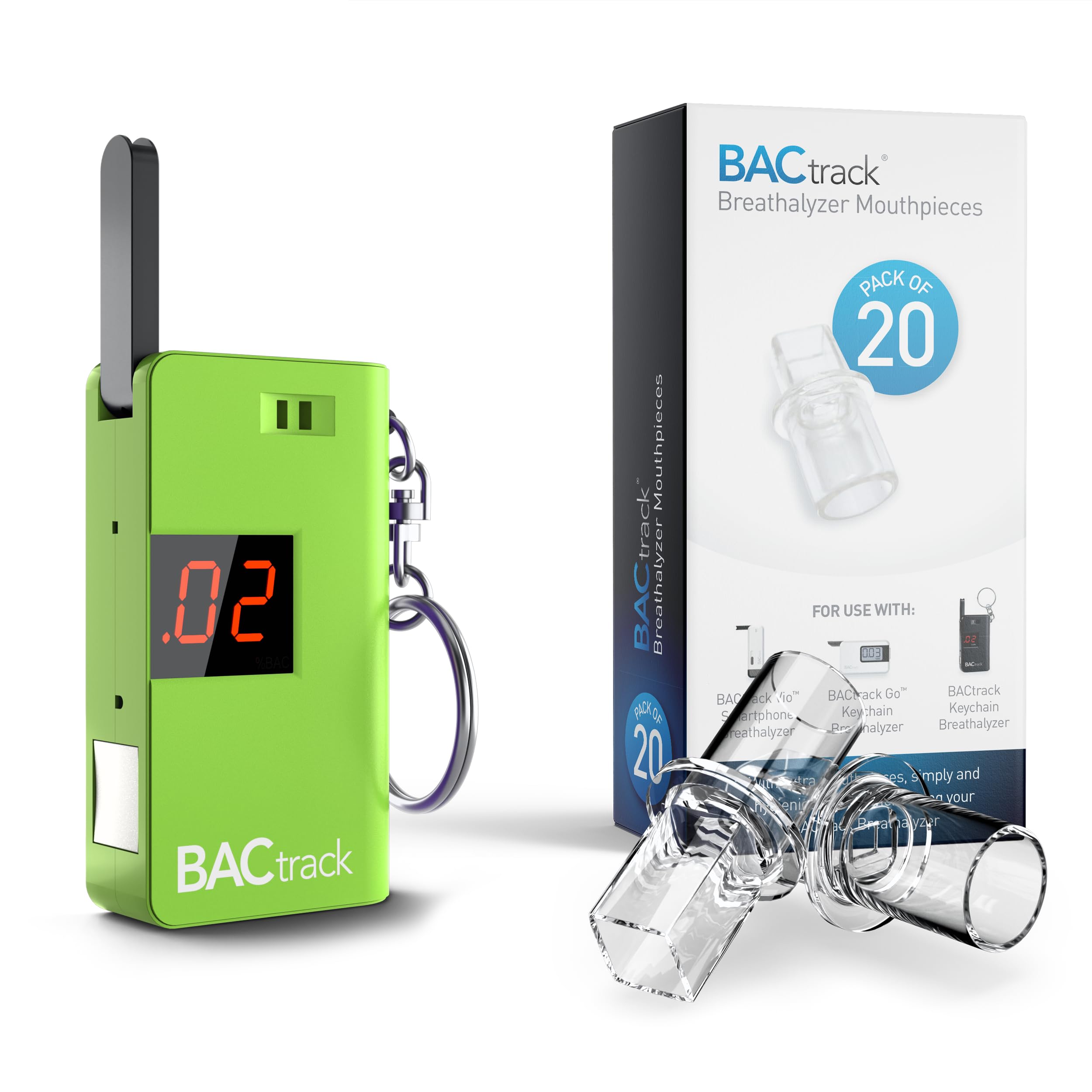 BACtrack Keychain Breathalyzer (Green) with 20 Mouthpieces - Portable Alcohol Tester for Personal & Professional Use - Perfect for Parties, Driving Safety & Workplace Testing