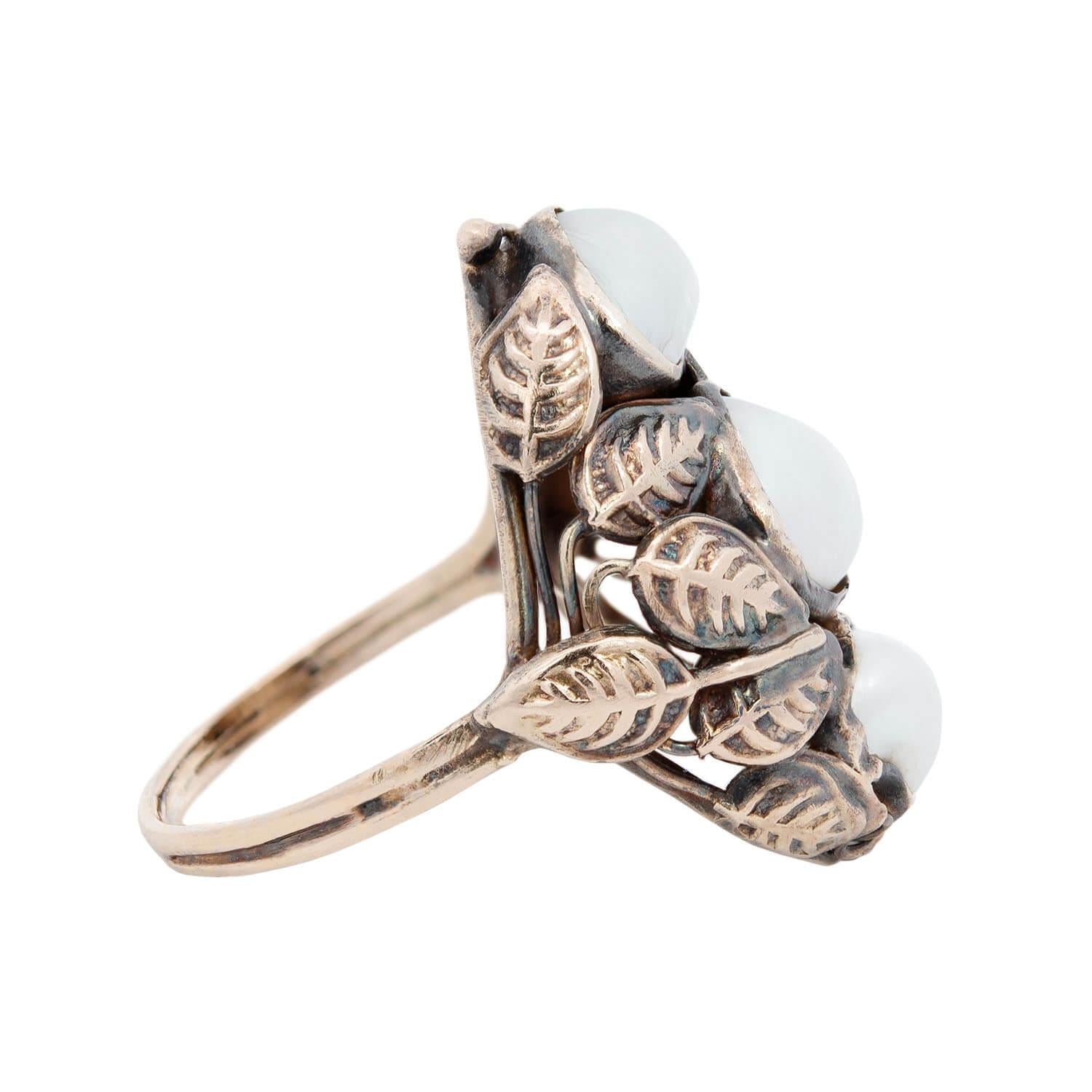 10k Gold Mississippi River Pearl Leaf Etching Cocktail Ring - Elegant Handmade Jewelry for Women, Perfect Gift for Anniversary, Birthday & Special Occasions