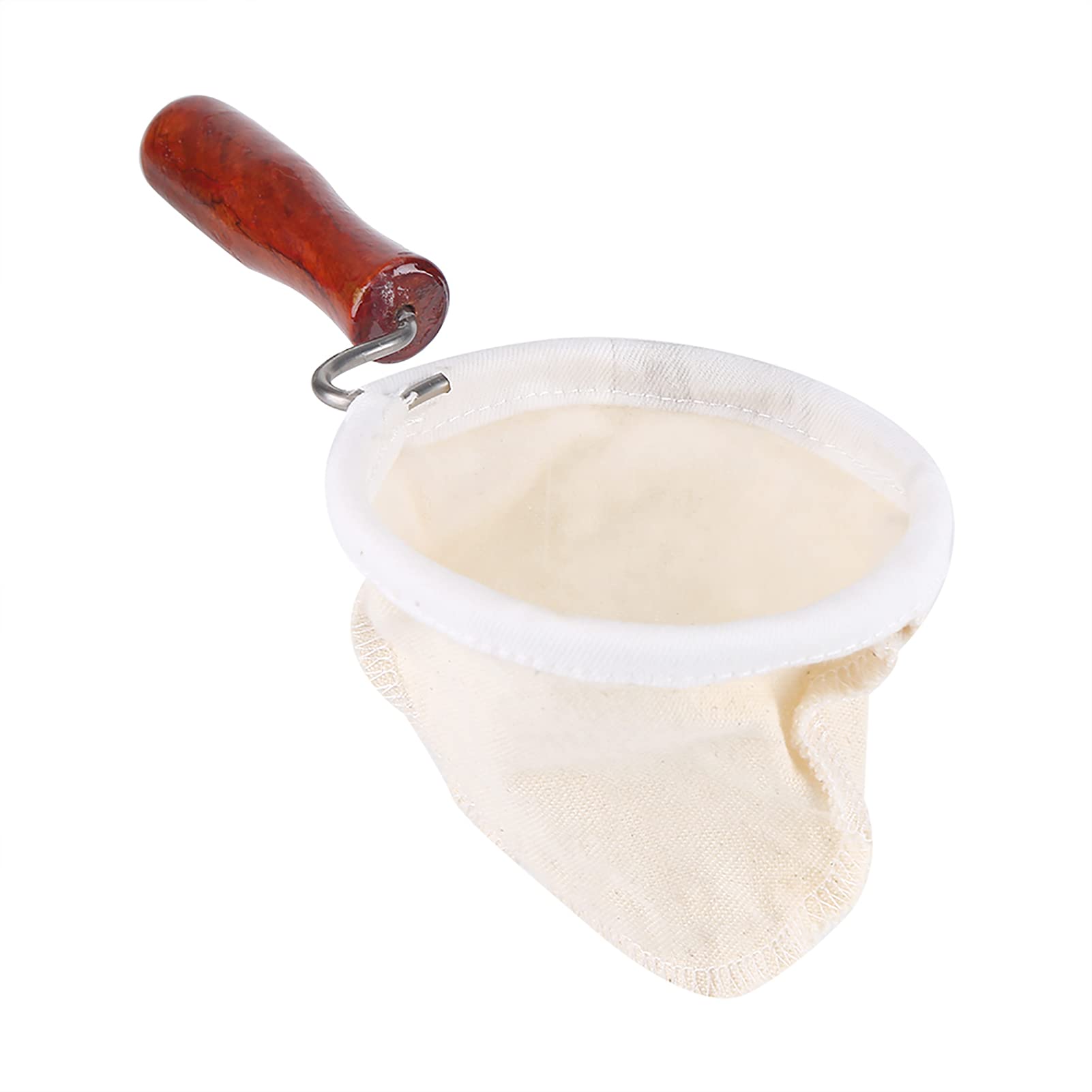 Reusable Coffee Cloth Strainer with Wood Handle - Washable Flannel Filter Bag for French Press, Cold Brew & Pour Over Coffee - Eco-Friendly Coffee Sock for Coffee Enthusiasts (Large Size)