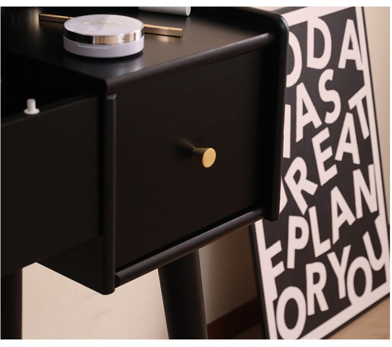 ISABEL TOKYO Japanese Scandinavian Dresser Vanity Table with Mirror - Walnut, Black, White & Gray Colors - Perfect for Bedroom, Dressing Room & Makeup Studio