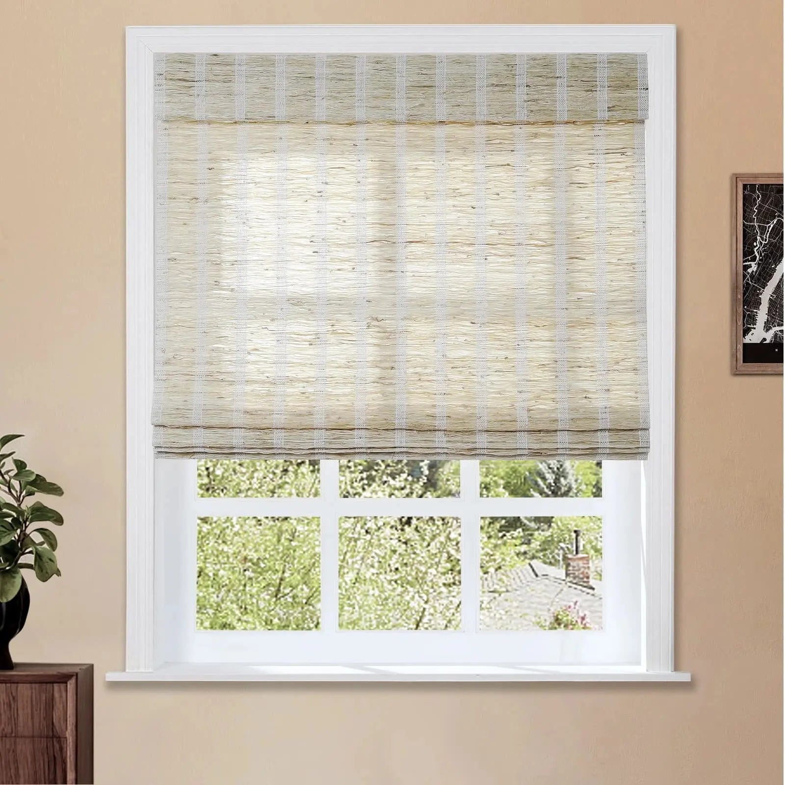 Natural Ramie Bamboo Woven Window Shade - Eco-Friendly Sun Protection for Living Room & Bedroom