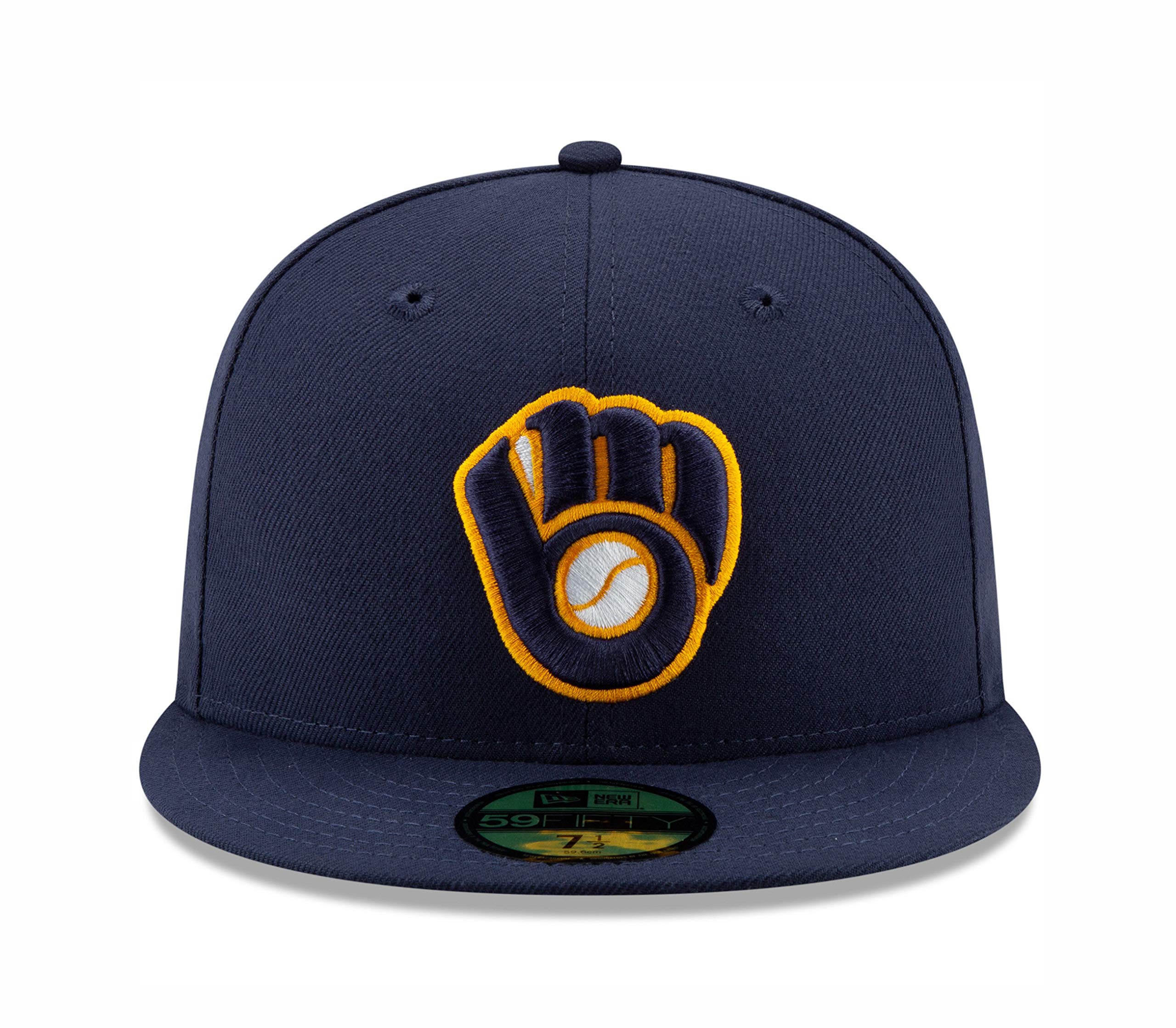 New Era 59Fifty Milwaukee Brewers Navy Blue Fitted Baseball Cap - Official MLB Hat for Men & Women, Adjustable Size 7, Perfect for Games, Sports & Casual Wear