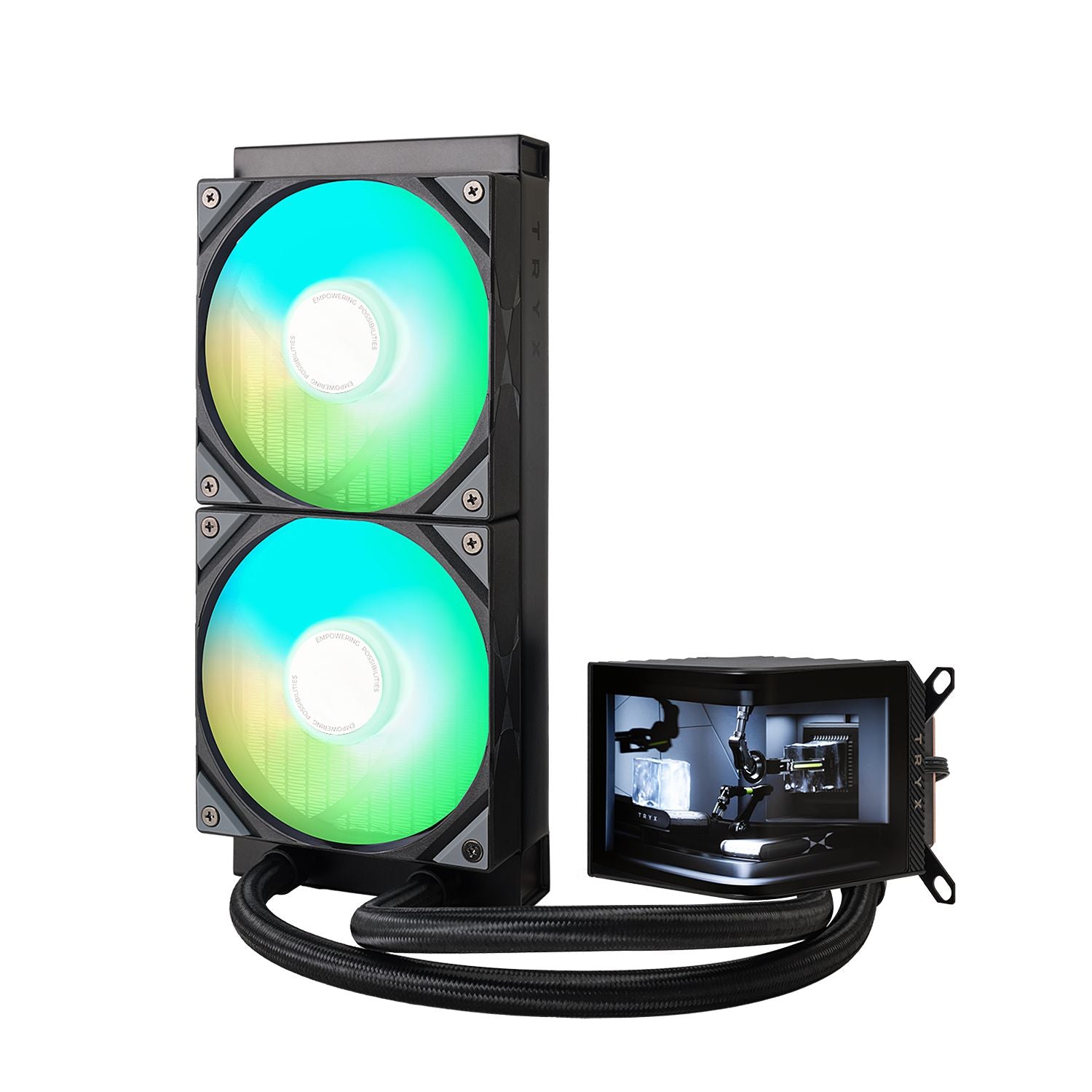 TRYXX PANORAMA 240mm AIO Liquid CPU Cooler - RGB Lighting, Black/White Options - High Performance Cooling for Gaming PCs & Workstations