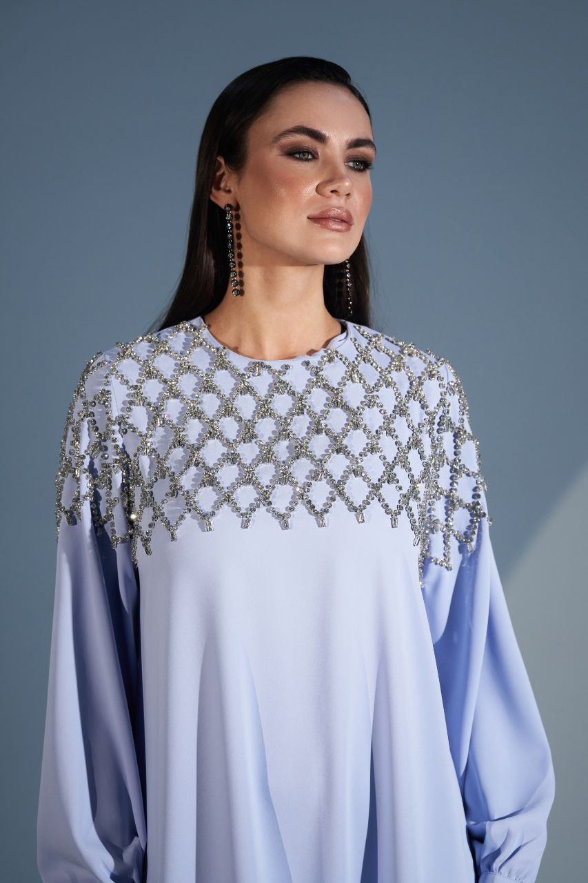 Elegant Rhinestone Embellished Abaya Dress for Women - Available in 3 Colors (Black, Navy, Burgundy) | Perfect for Eid, Weddings & Special Occasions