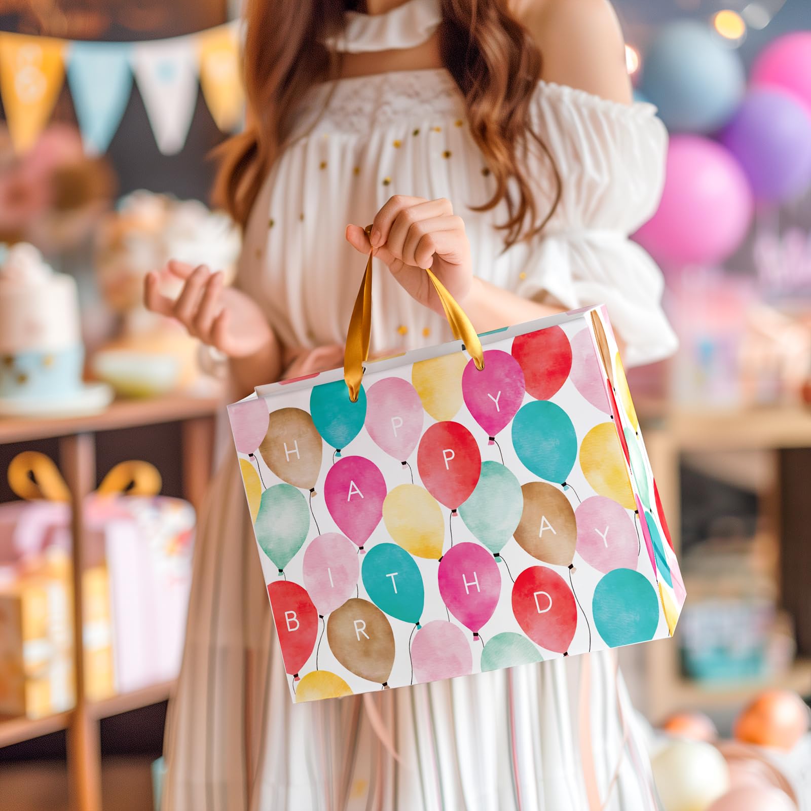 Happy Birthday Gift Bags with Tissue Paper & Card - 13x10x5 Inch Reusable Party Favor Bags with Handles for Presents, Birthday Celebrations & Special Occasions | Perfect for Birthday Parties, Baby Showers & Holiday Gifting