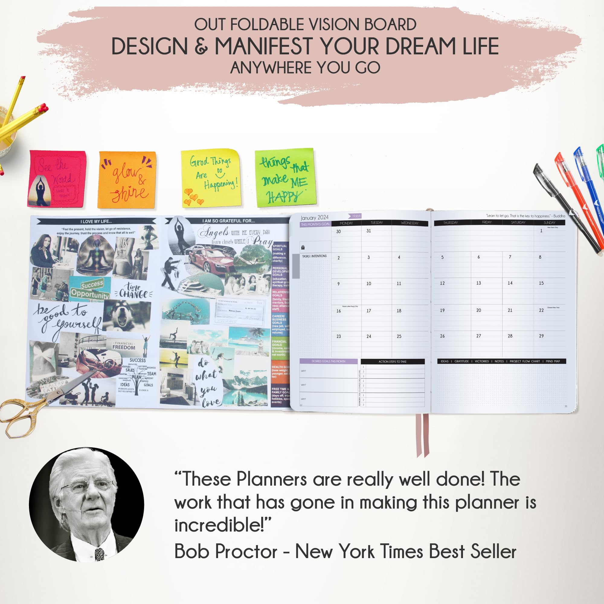 Law of Attraction Planner 2025 - Hourly Weekly Monthly Goal Setting Organizer | 12 Month Productivity Planner with Gratitude Journal, Vision Board, Stickers & Gift Box | Perfect for Manifestation, Self-Improvement & Daily Planning