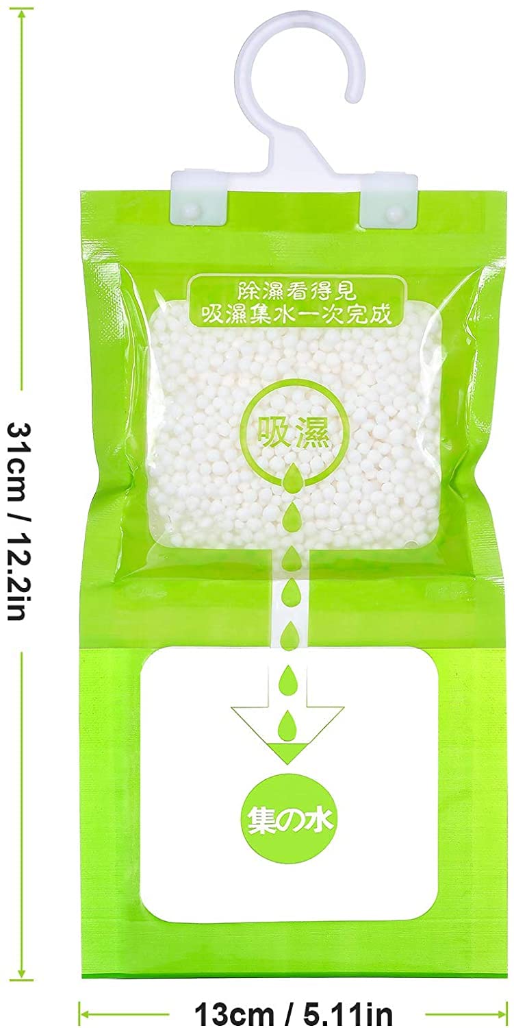 10 Pack Hanging Moisture Absorber Bags - 90g Each - Dehumidifier for Bathroom, Closet & Cabinet - Anti-Mold & Moisture Resistant - Ideal for Damp Spaces, Laundry Room, RV & Storage Areas