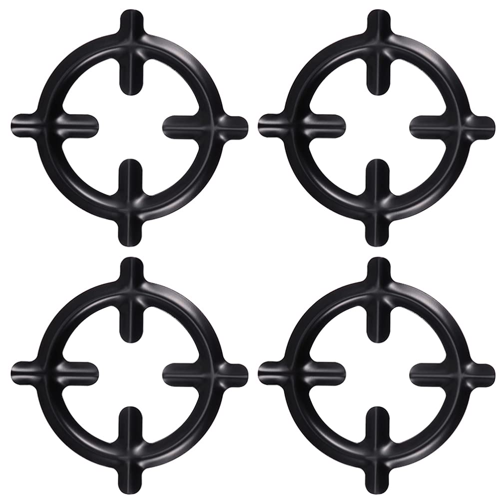 Yardwe 4-Piece Cast Iron Wok Support Ring - Heavy Duty Burner Grate, Gas Stove Reducer & Trivet for Stove Top, Hob Cooker, Heat Diffuser - Perfect for Simmering, Coffee Pots & Asian Cooking Utensils