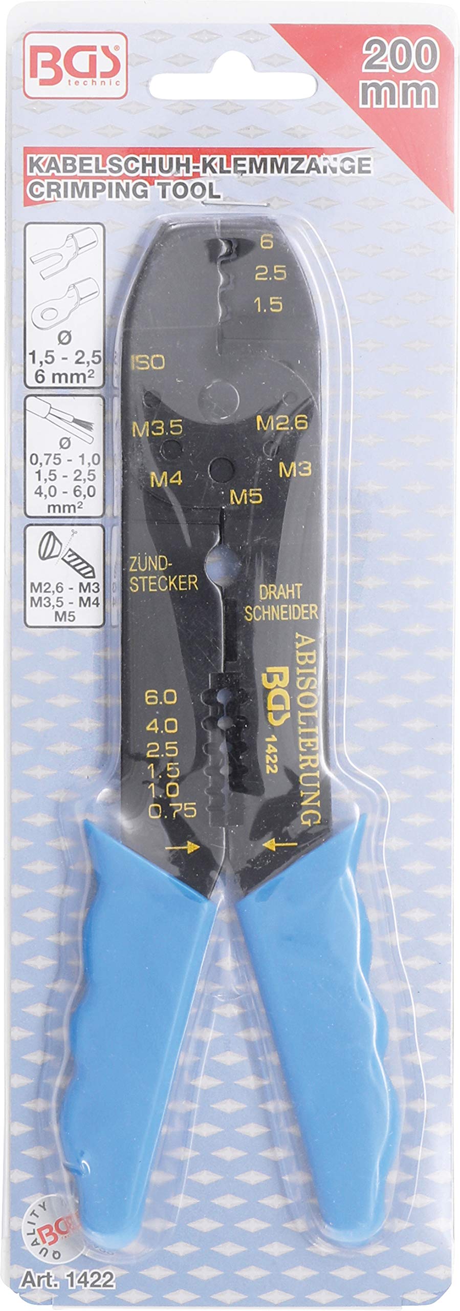 BGS 1422 Professional 200mm Wire Crimping Tool - Heavy Duty Electrical Crimper for Automotive, DIY & Home Electrical Projects