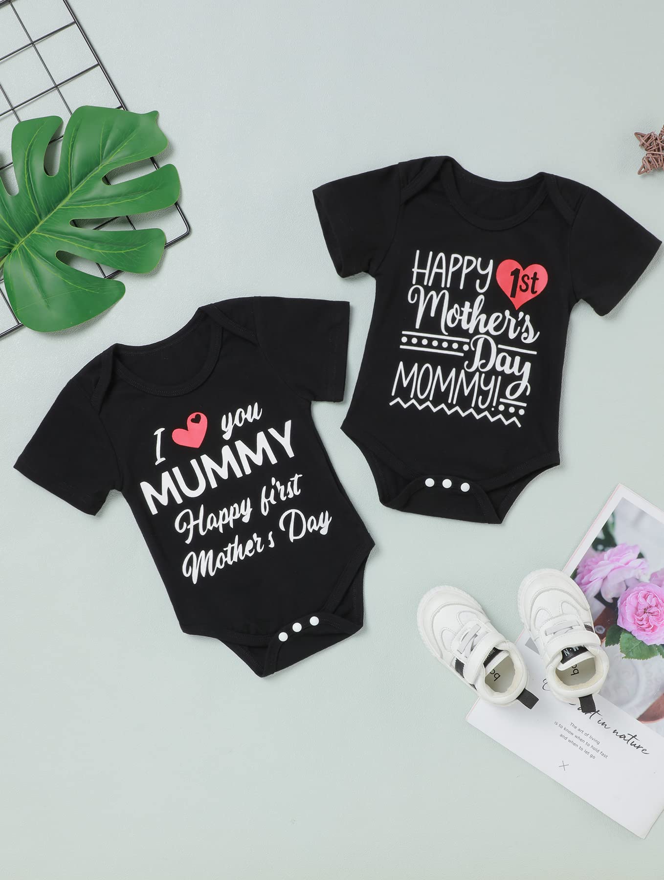 Happy First Mother's Day Outfit - Newborn Baby Boy & Girl Bodysuit & Romper Set - Perfect for Summer Photos, Gifts & Celebrations