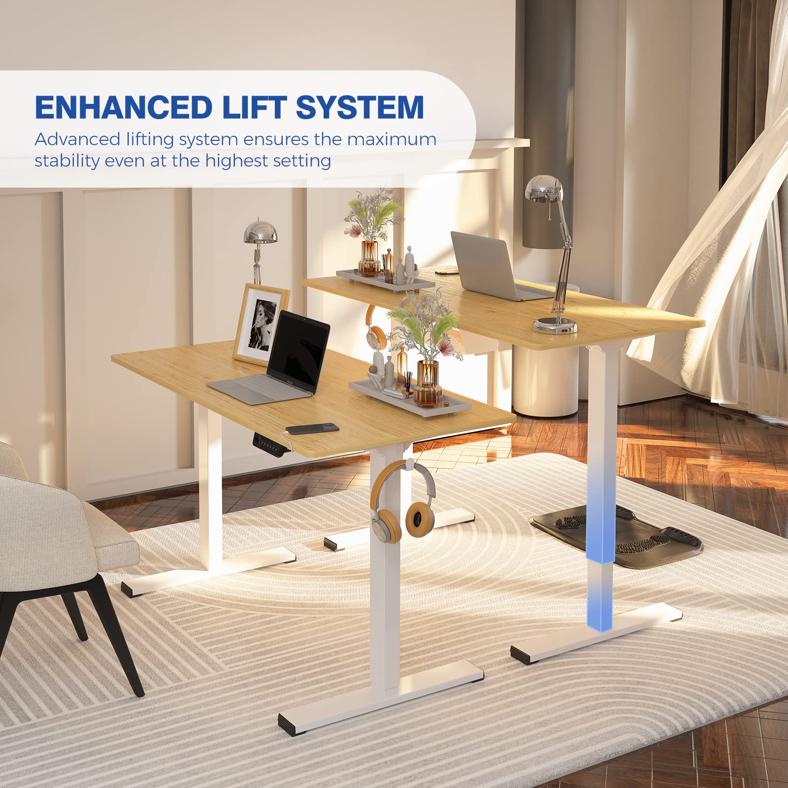 FLEXISPOT Electric Standing Desk 48 x 24 Inches - Quick Assembly Adjustable Height Desk with Ergonomic Memory Controller, White Frame & Bamboo Texture Desktop for Home Office, Gaming & Workspace (Sit Stand Desk)