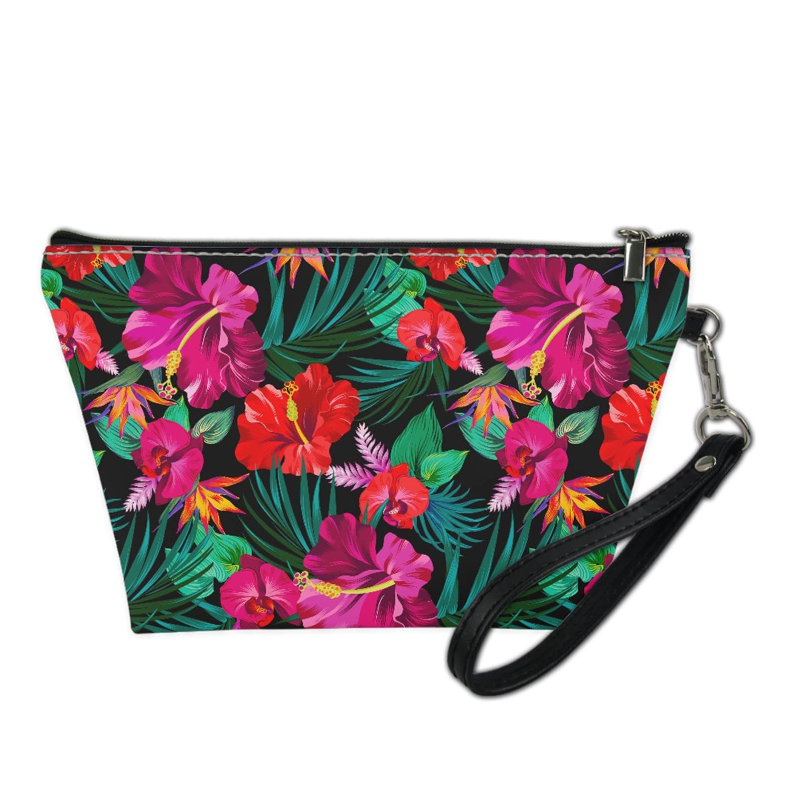 Hawaii Floral Print Travel Cosmetic Bag for Women - Large Fashion Makeup Organizer with Zipper Pouch - Perfect for Vacations, Beach Trips & Daily Essentials Storage