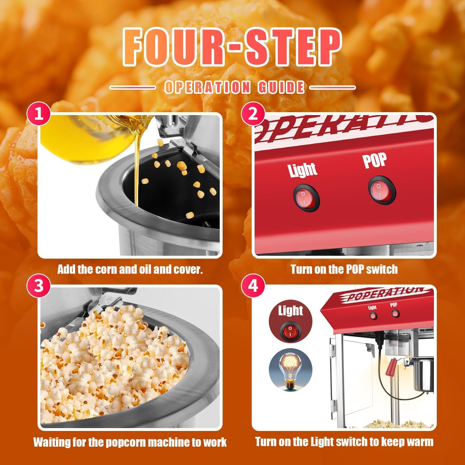Commercial Popcorn Machine 12oz - 850W Movie Theater Style Popcorn Maker with Stainless Steel Kettle, Steel Frame & Tempered Glass - Red Countertop Popcorn Popper for Cinemas, Parties, Carnivals & Home Theater Snacks
