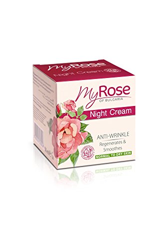 My Rose of Bulgaria Anti-Wrinkle Night Cream with Hyaluronic Acid & Rose Extract - 50ml Paraben-Free Moisturizer with Vitamins A & E for Deep Hydration - Perfect for Nighttime Skincare Routine & Reducing Fine Lines