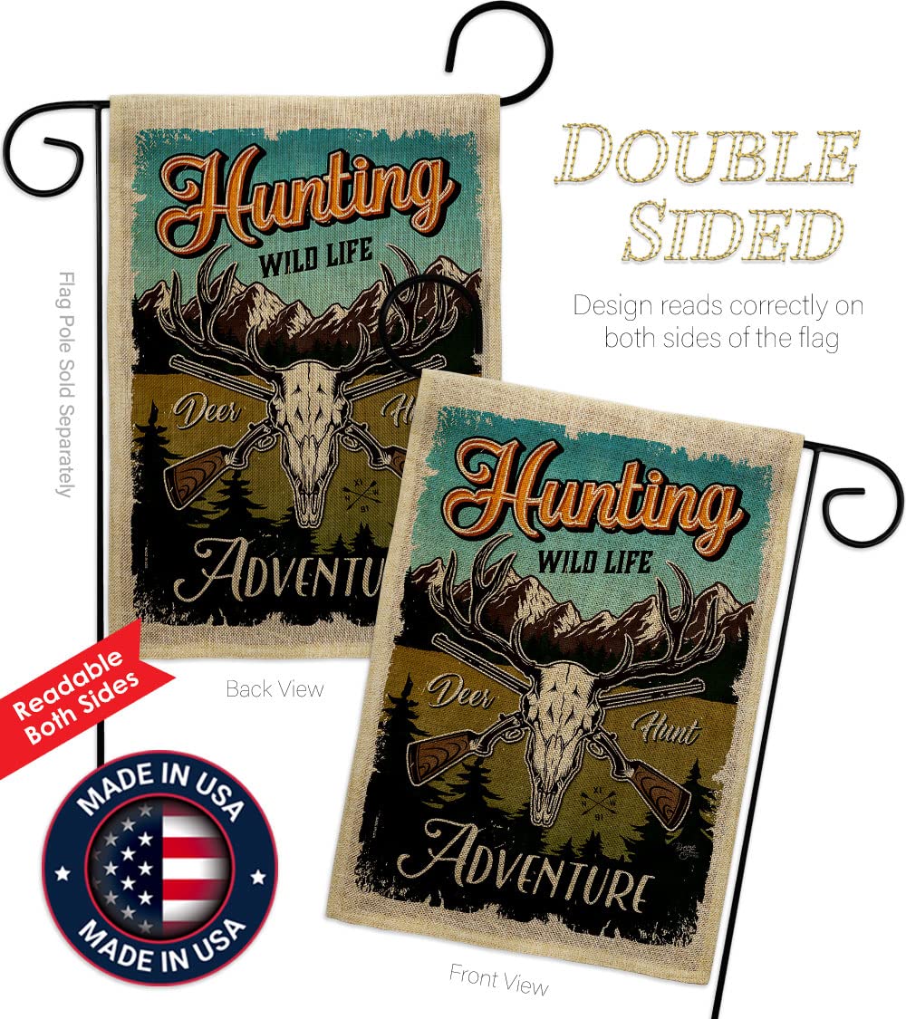 Wildlife Adventure Burlap Garden Flag Set - Double-Sided Deer Bear Wolf Design with Stand | Outdoor Farm Animal Decor for Yard, Patio & Garden | Made in USA | Perfect for Nature Lovers & Country Home Decor