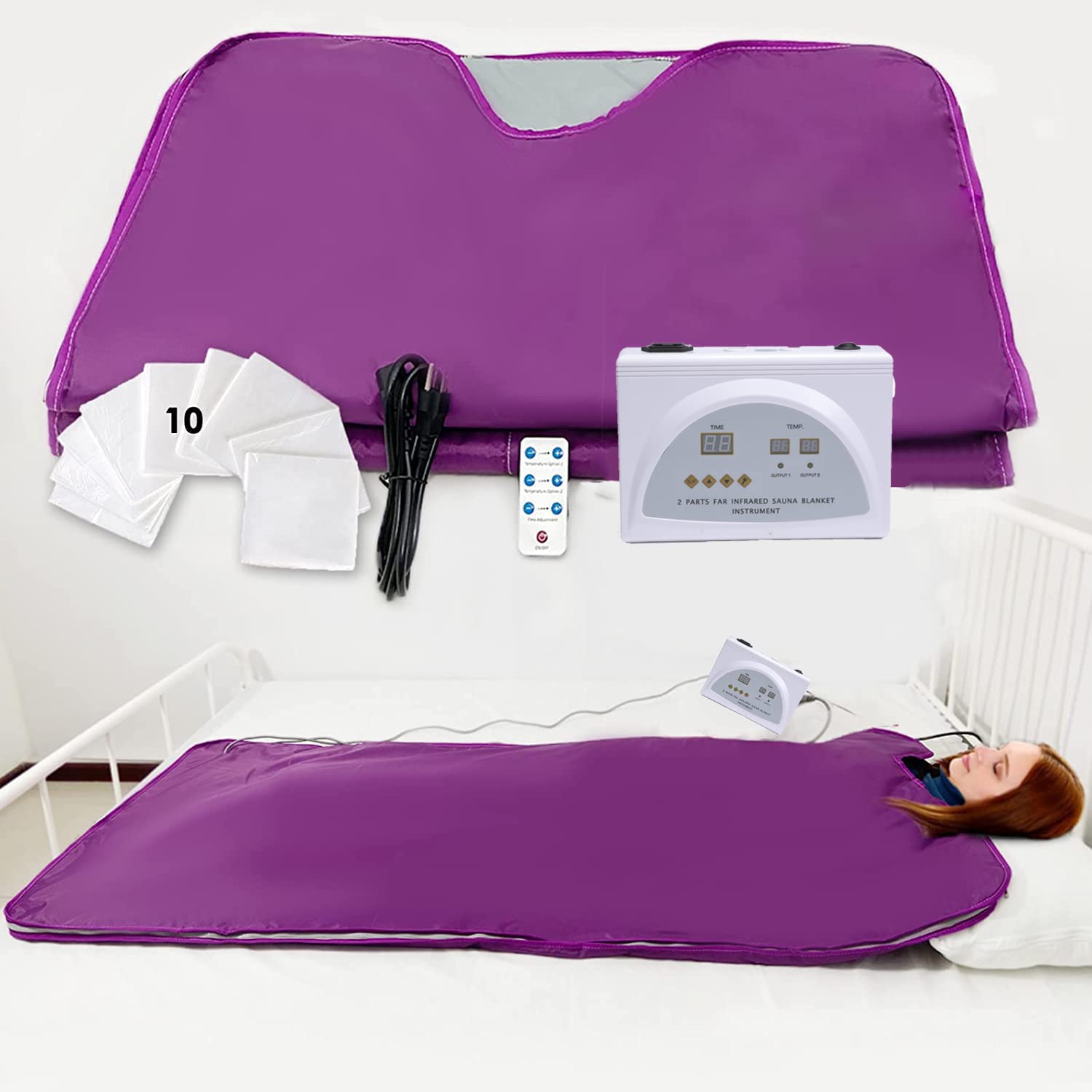 PINJAZE Far-Infrared Sauna Blanket with 2-Zone Digital Control & Fast Heating - Portable Detox Blanket for Pain Relief & Relaxation - Oxford Cloth Home Sauna Bed (Purple) - Perfect for Home Spa, Muscle Recovery & Stress Relief
