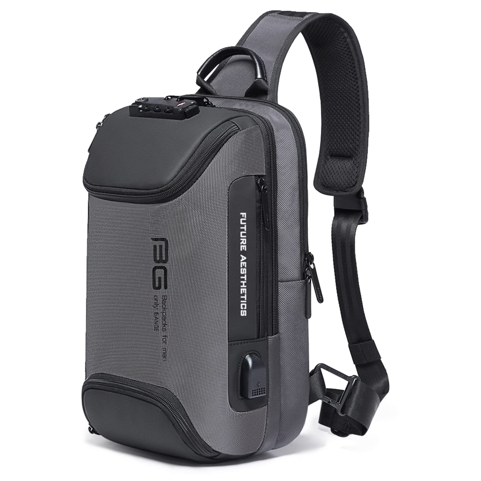 iubest Anti Theft Sling Bag for Men - USB Charging Port & TSA Lock Waterproof Crossbody Backpack - Lightweight Casual Daypack for Travel, Work, Gym & Outdoor Activities (Grey)