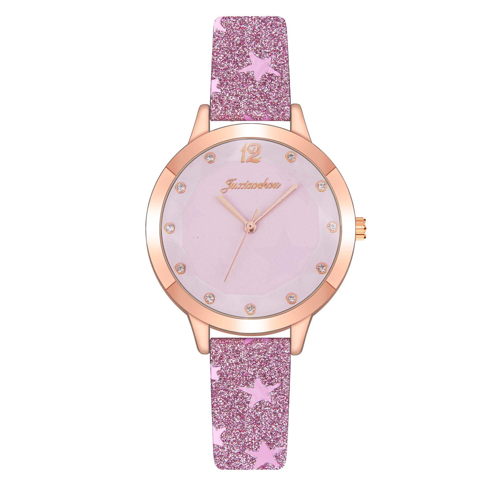Elegant Gold Crystal Quartz Watch Set for Women - Big Face Leather Strap Casual Jewelry Watch - Perfect for Office, Party & Everyday Wear