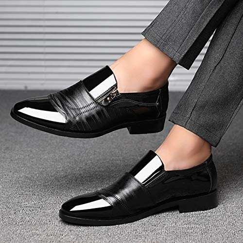 Men's Formal Dress Shoes - Patent Leather Loafers with Pointed Toe & Zipper Detail | Oxford Business Shoes for Tuxedo & Office Wear | Perfect for Weddings, Business Meetings & Special Occasions