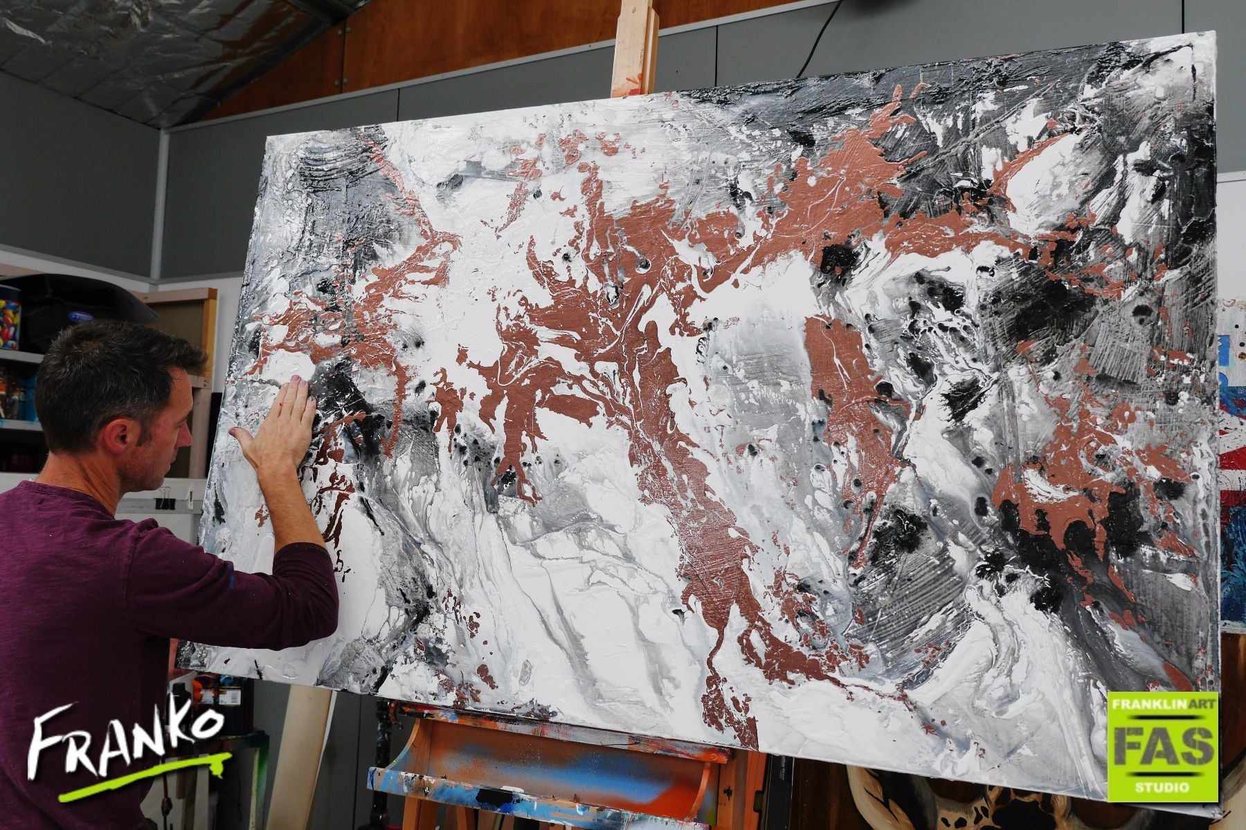 Black and White Abstract Copper Painting - 63